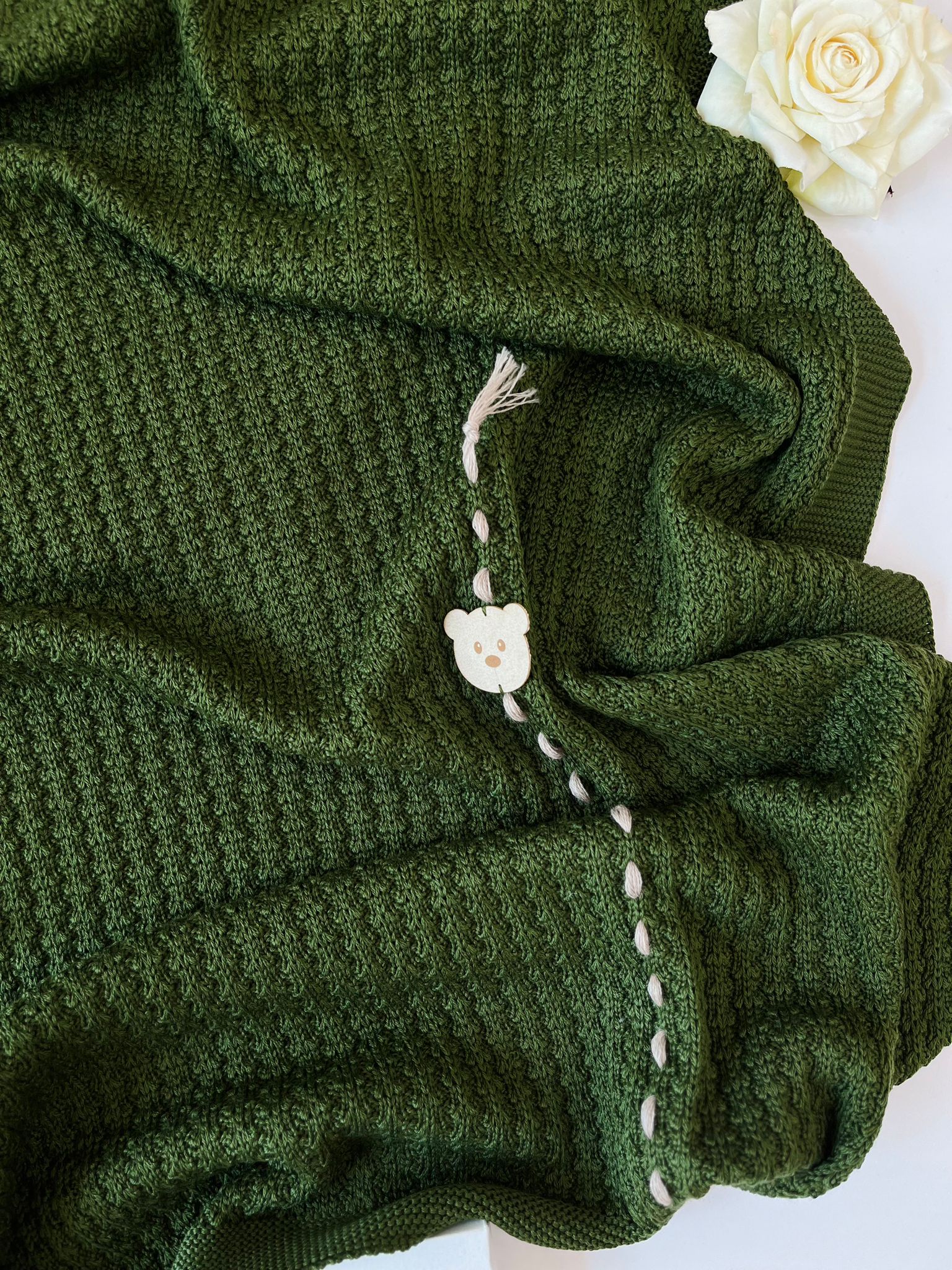 COPERTINA 100% LANA VERDE OLIVA TORTORA - Noi da piccoli