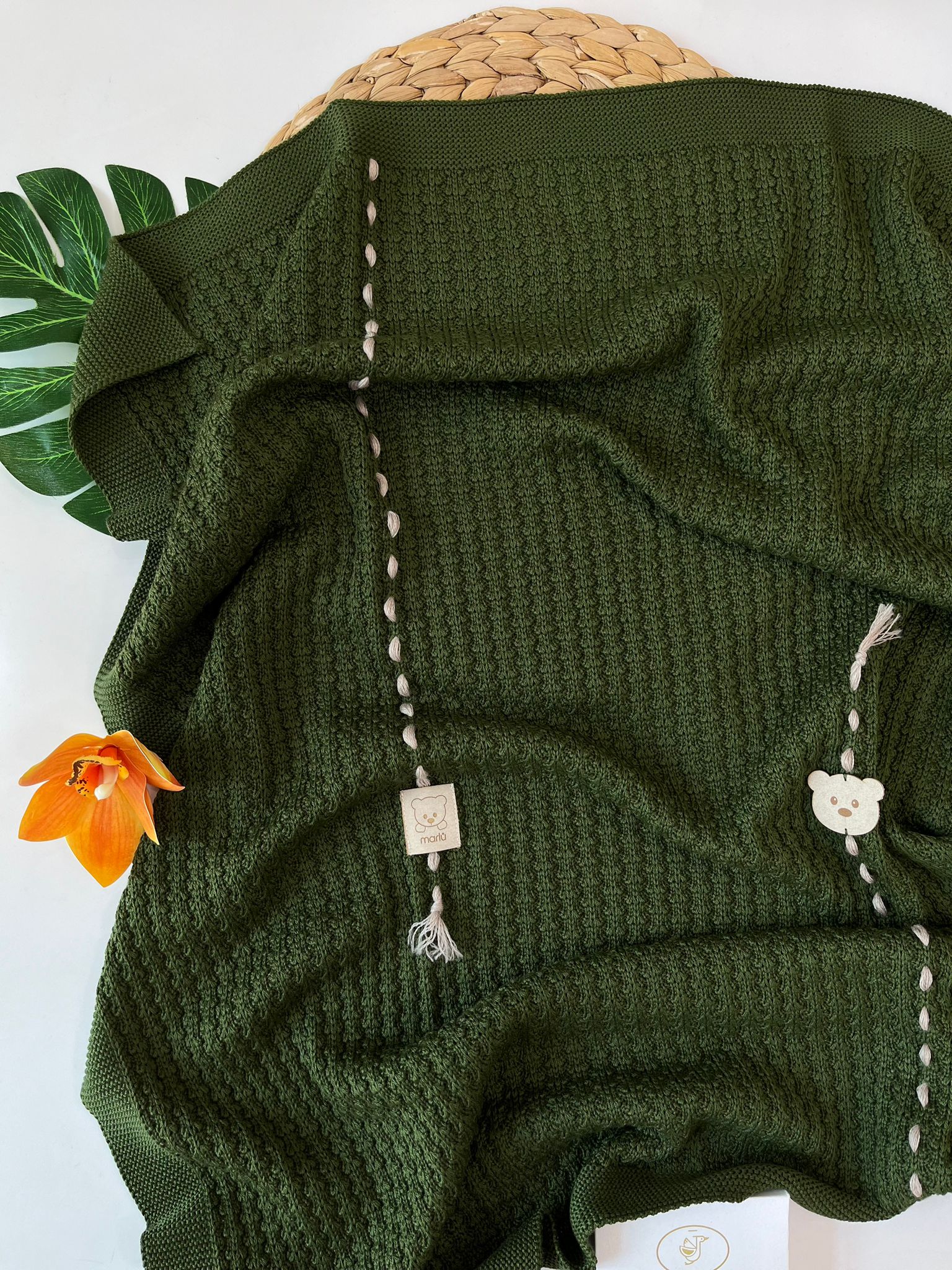 COPERTINA 100% LANA VERDE OLIVA TORTORA - Noi da piccoli