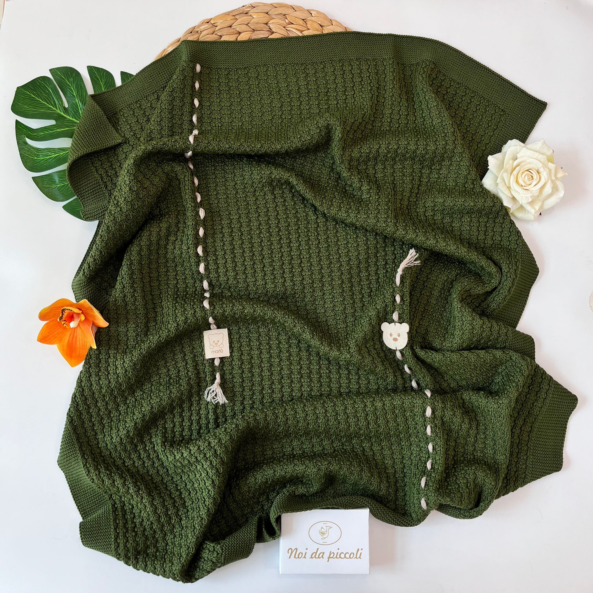 COPERTINA 100% LANA VERDE OLIVA TORTORA - Noi da piccoli