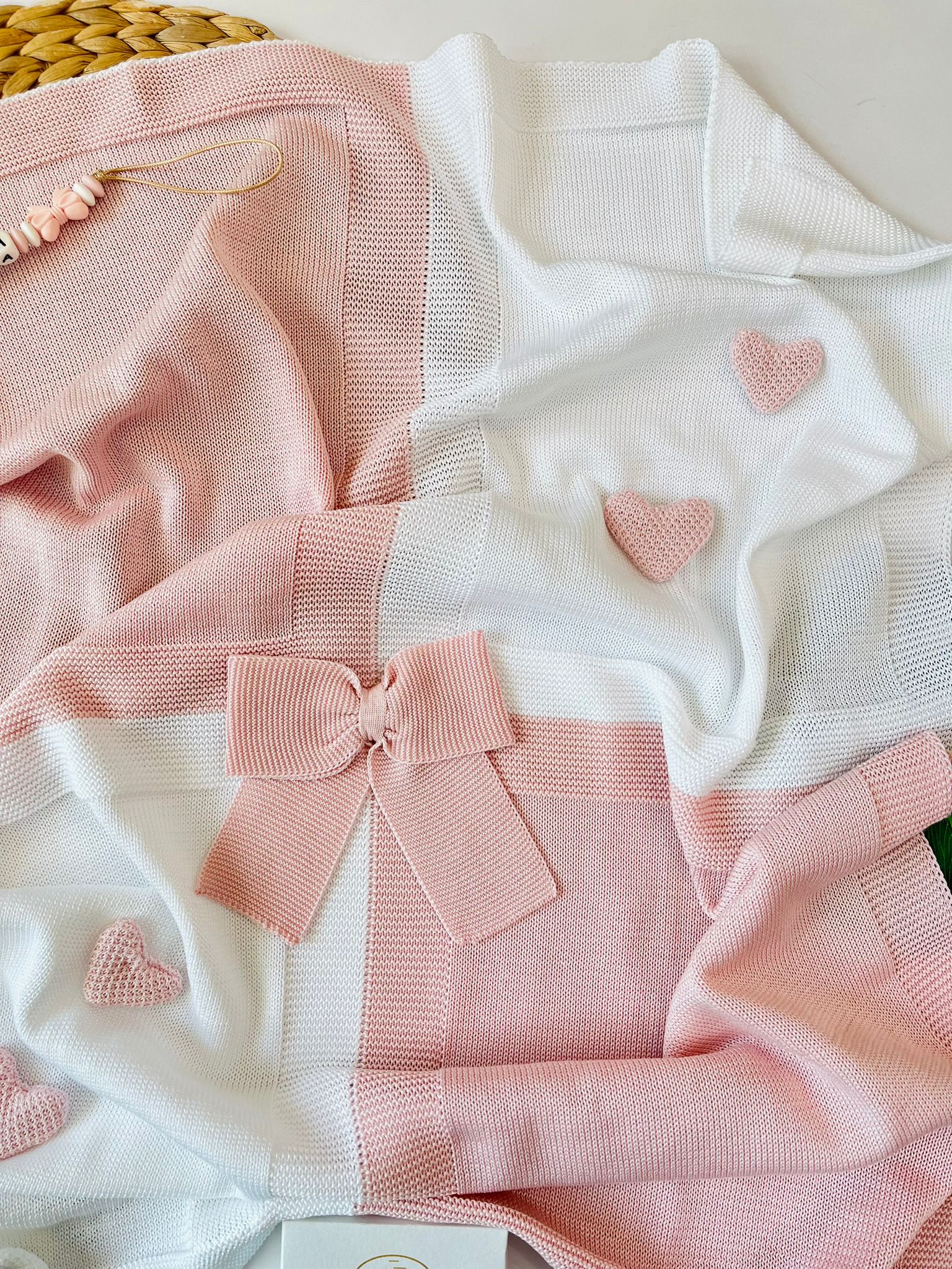 COPERTINA BICOLOR 100% FILO DI COTONE BIANCO ROSA CIPRIA - Noi da piccoli