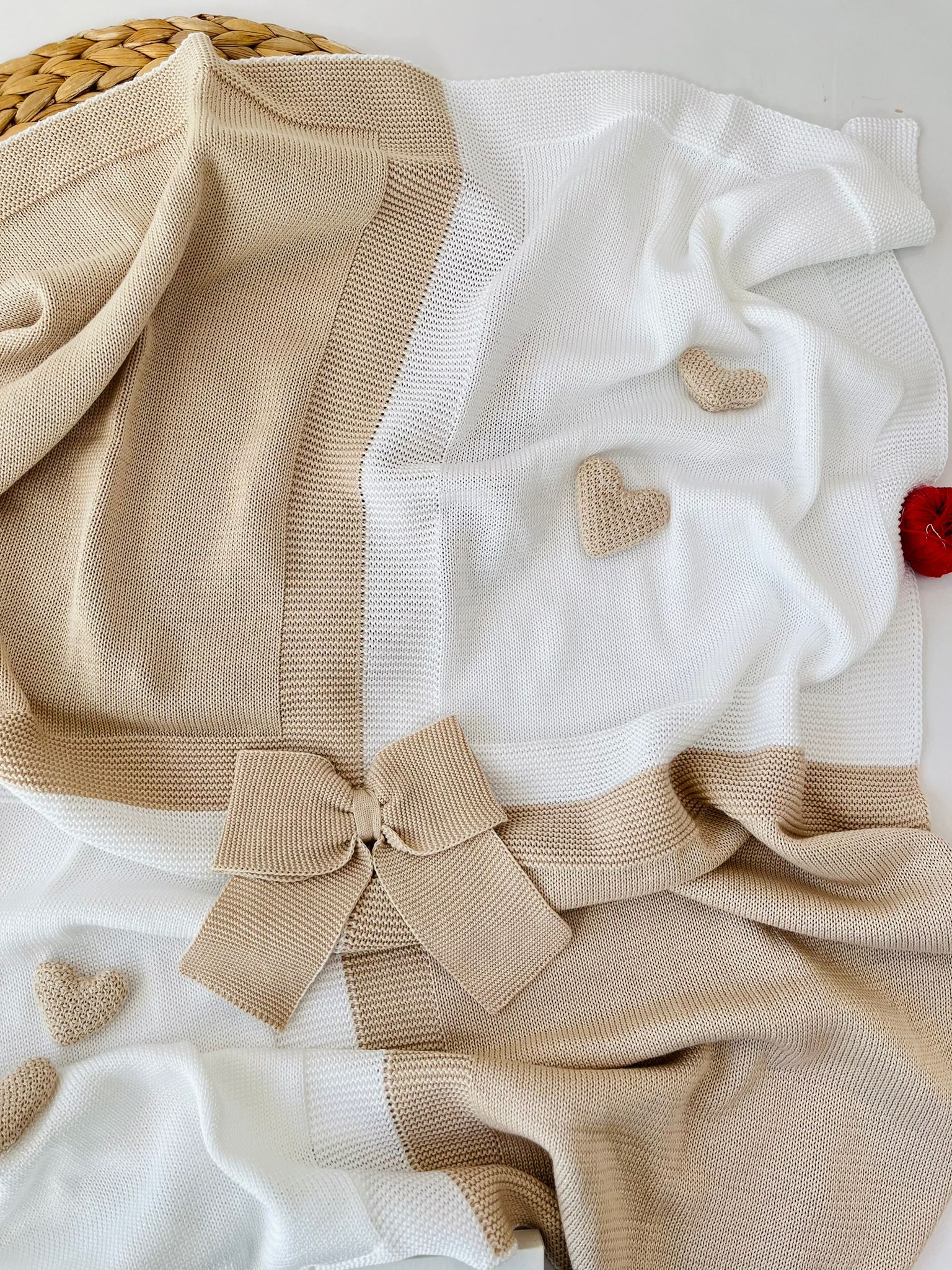 COPERTINA BICOLOR 100% FILO DI COTONE BIANCO SABBIA - Noi da piccoli