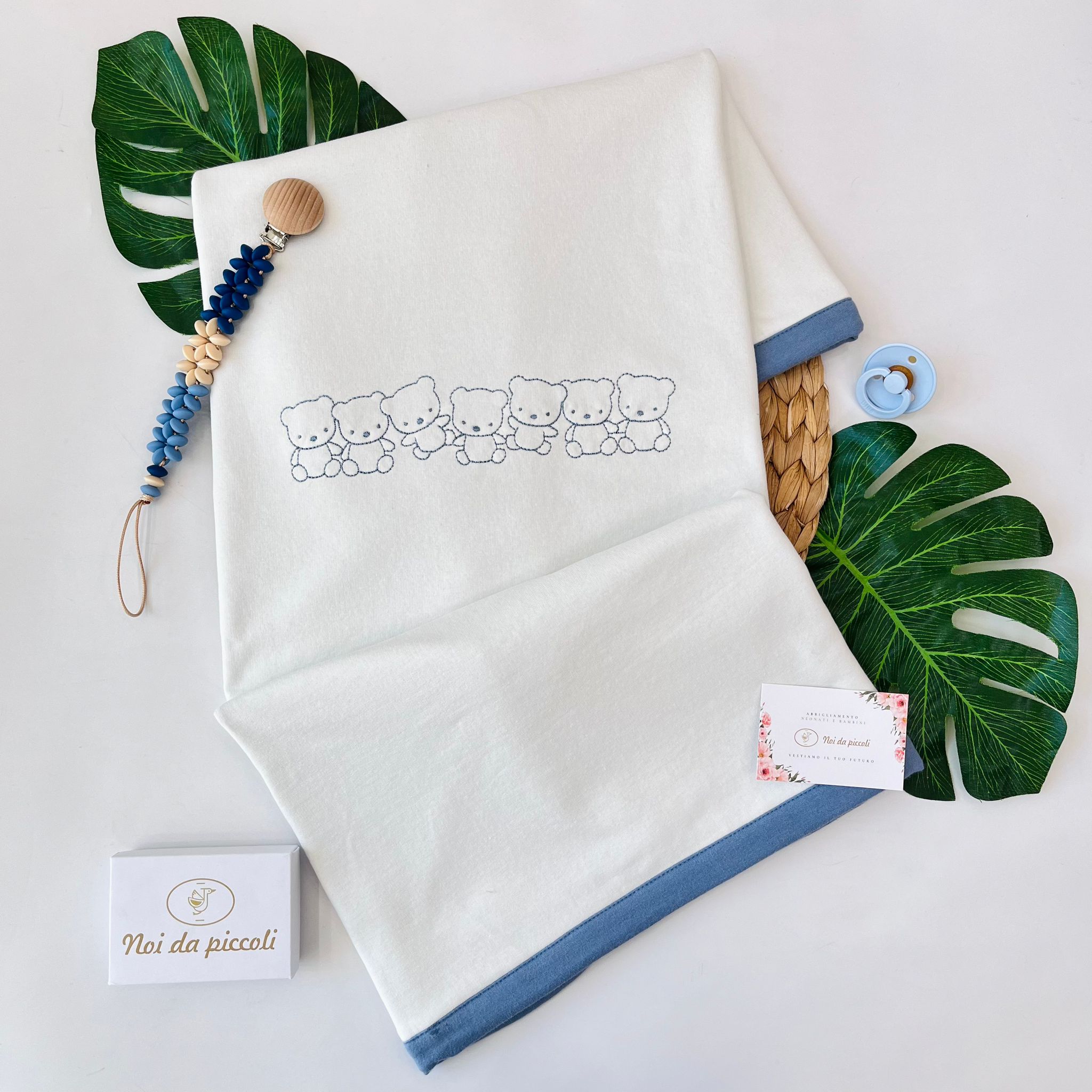 COPERTINA BICOLOR ORSETTO COTONE CALDO PANNA E AVION - Noi da piccoli