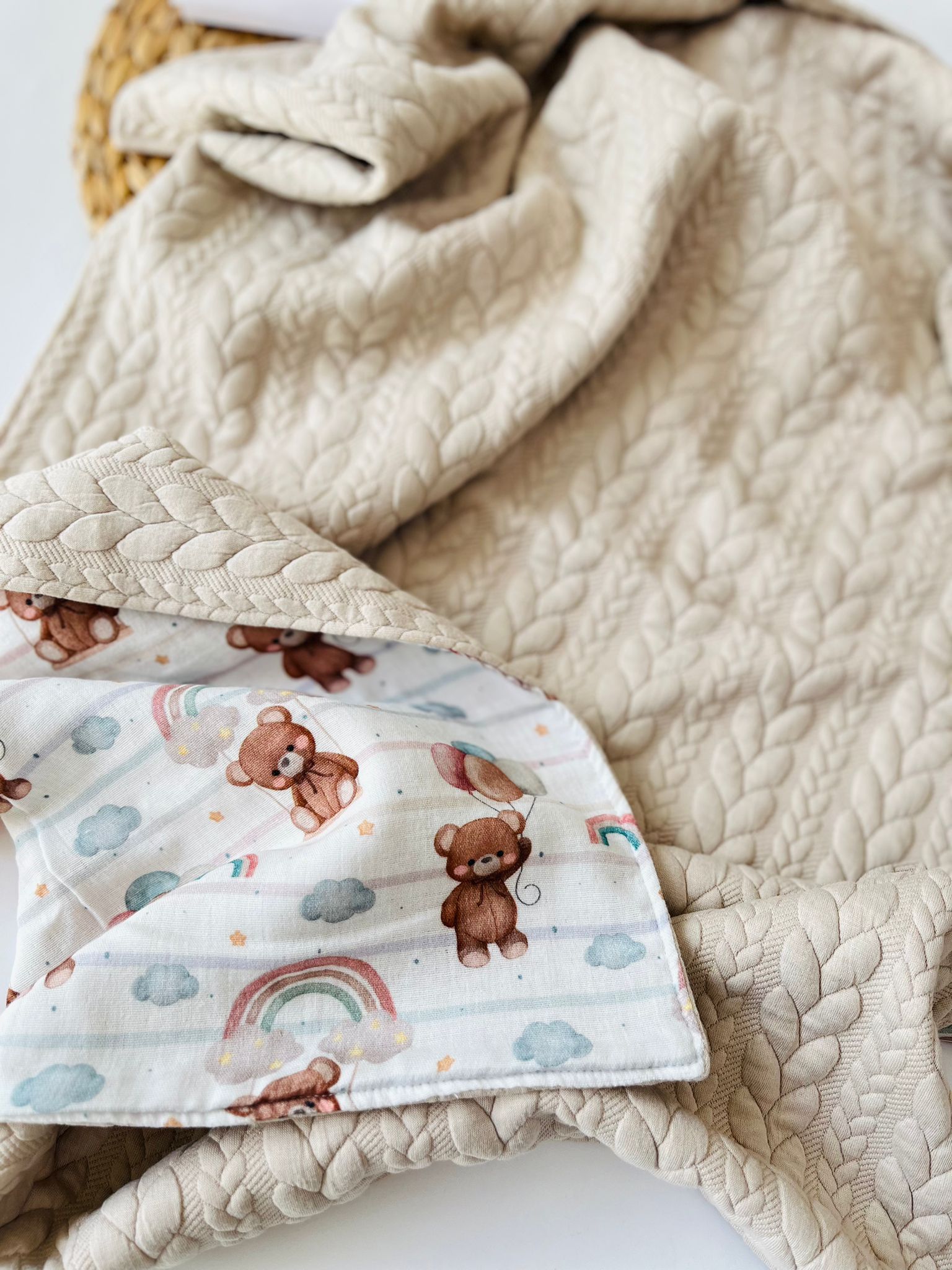 COPERTINA CULLA DOUBLE FACE RIGHE ORSETTO COTONE CALDO BEIGE - Noi da piccoli