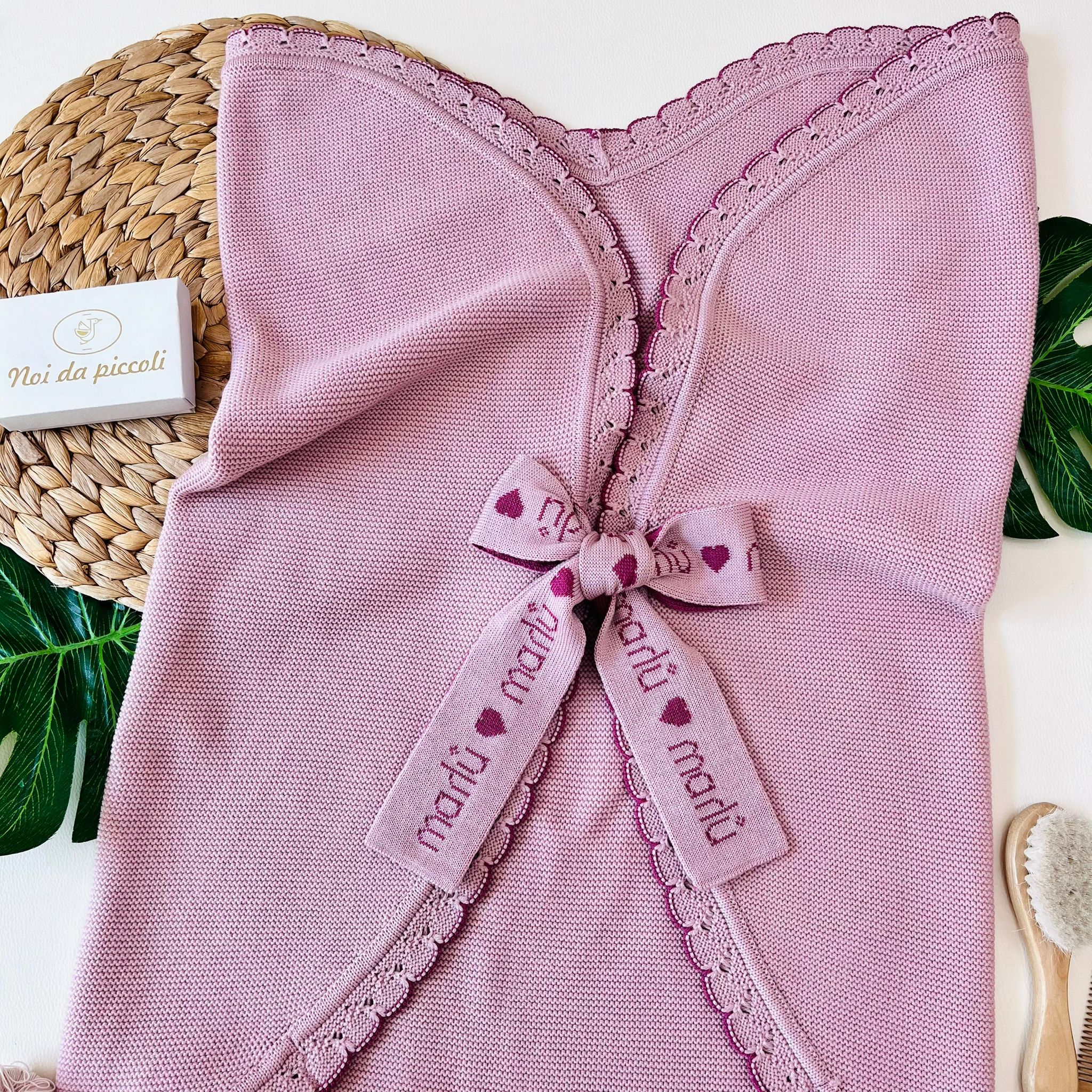 COPERTINA CUORE 100% LANA MARSALA CICLAMINO - Noi da piccoli