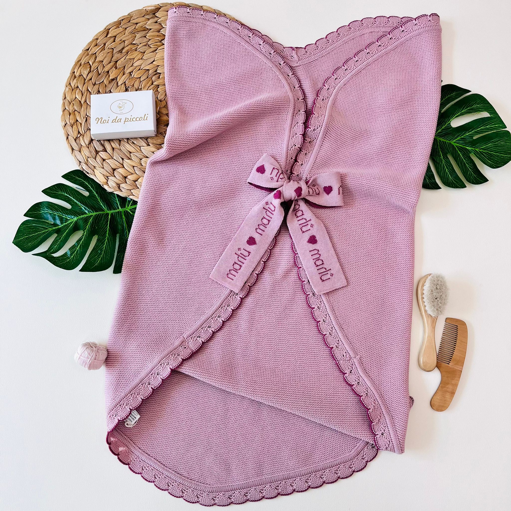 COPERTINA CUORE 100% LANA MARSALA CICLAMINO - Noi da piccoli