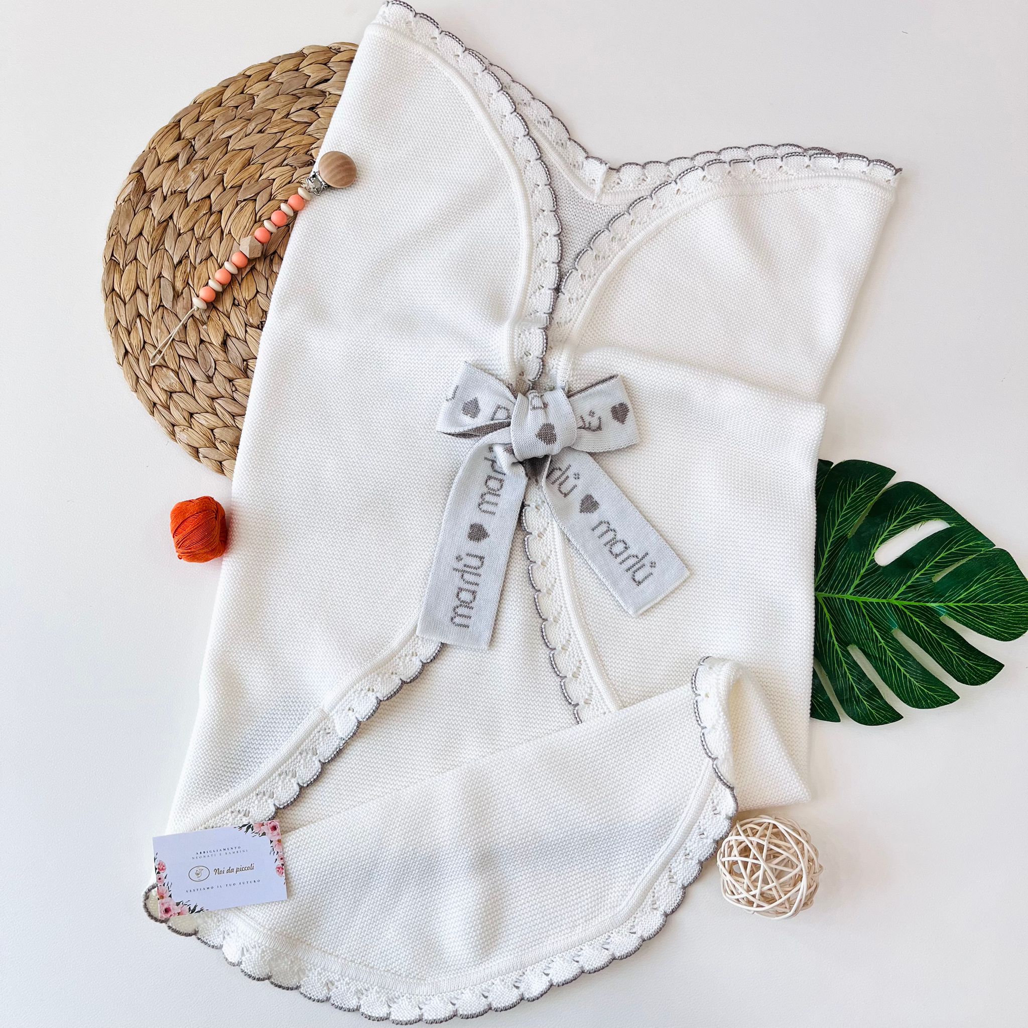 COPERTINA CUORE 100% LANA TORTORA VANIGLIA - Noi da piccoli