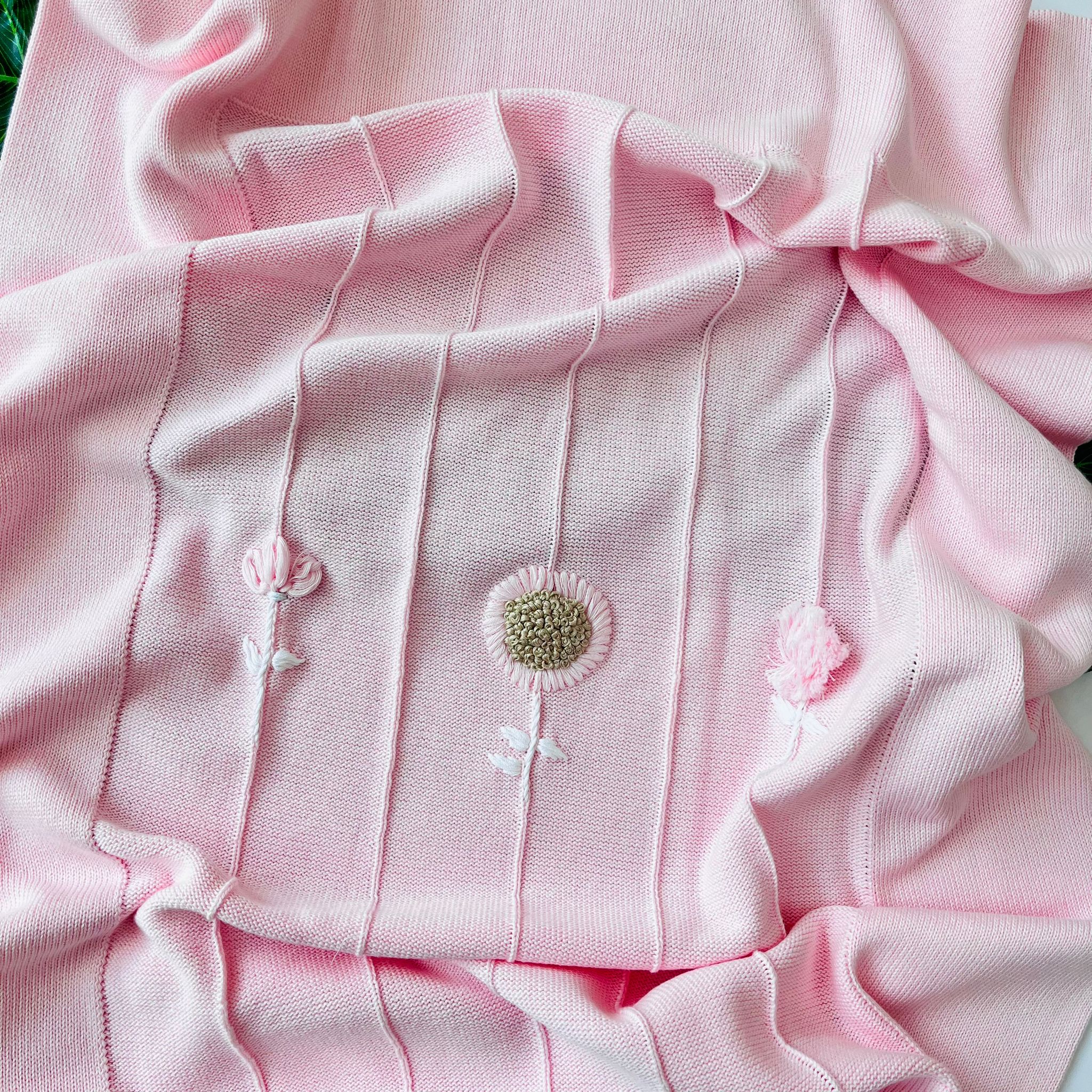 COPERTINA FIORI 100% FILO DI COTONE ROSA - Noi da piccoli