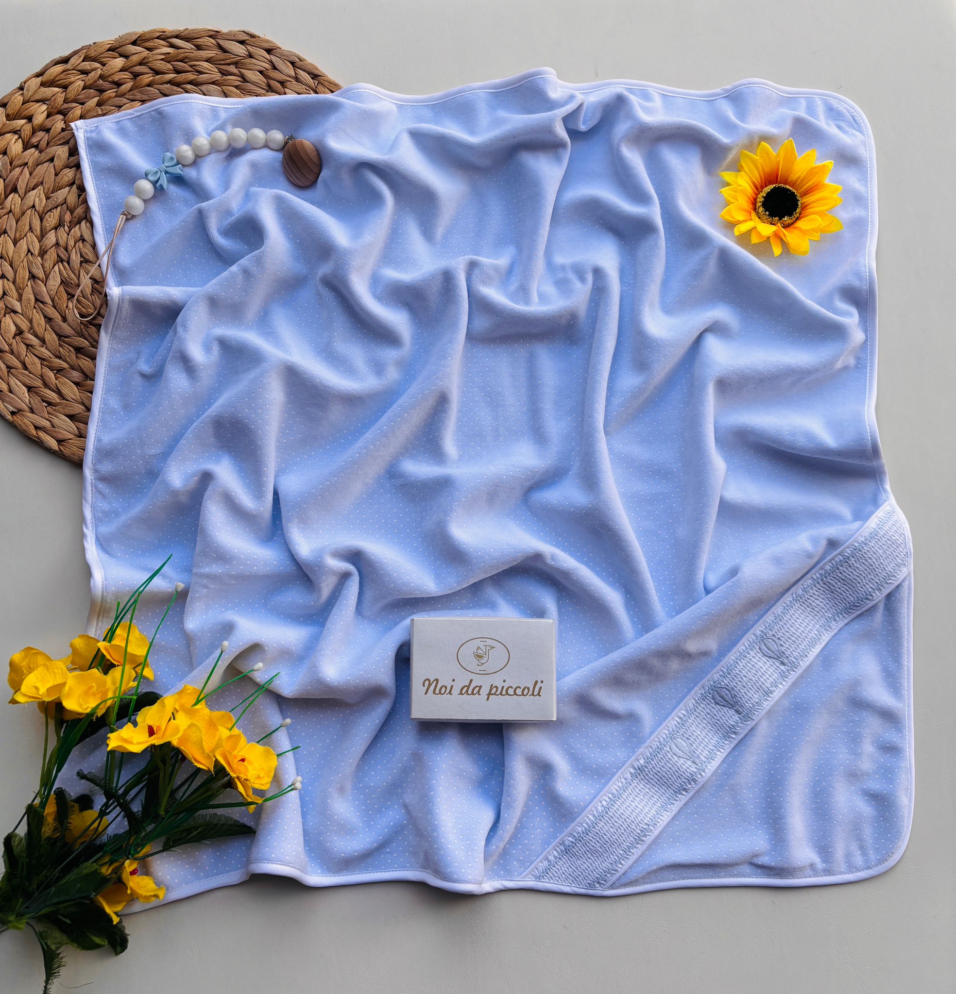 COPERTINA IN CINIGLIA A POIS CON MONGOLFIERE CIELO - Noi da piccoli