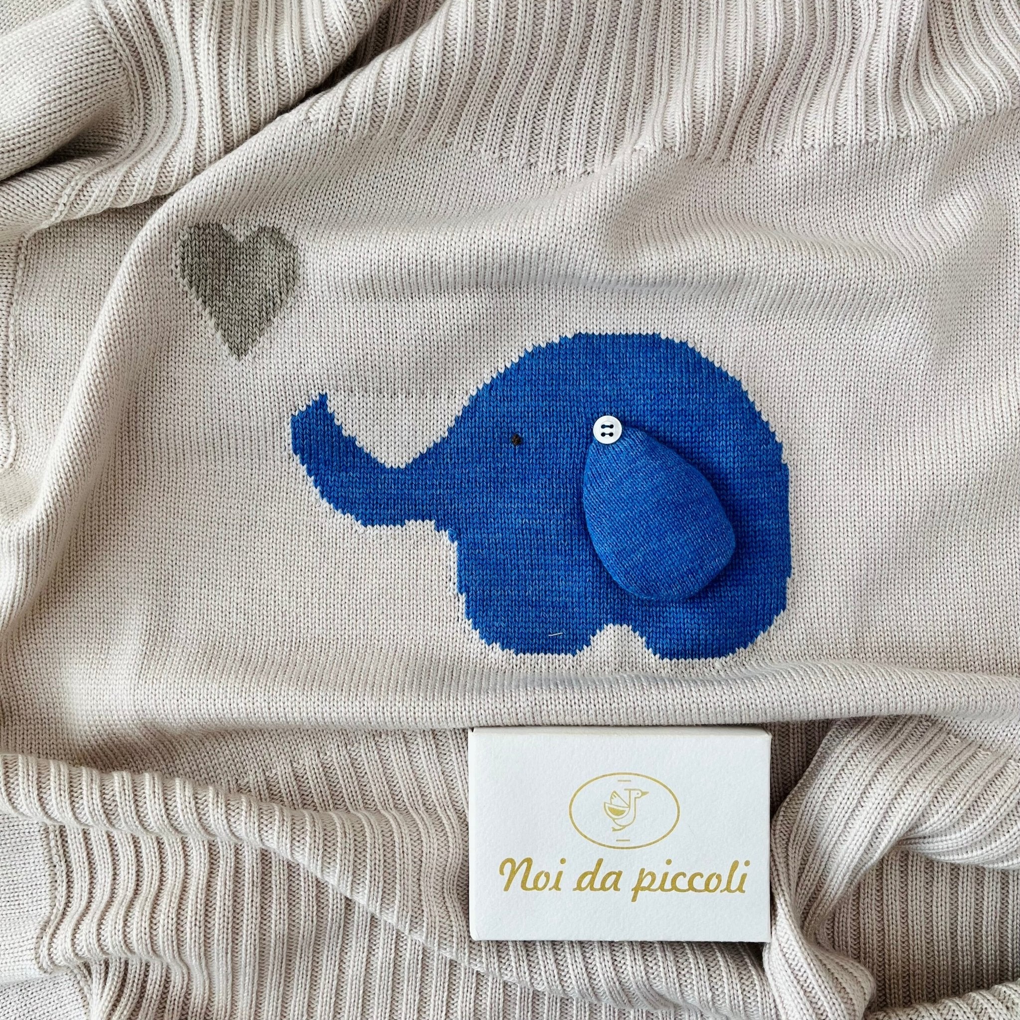 COPERTINA IN LANA MERINO BEIGE AZZURRO ELEFANTINO - Noi da piccoli