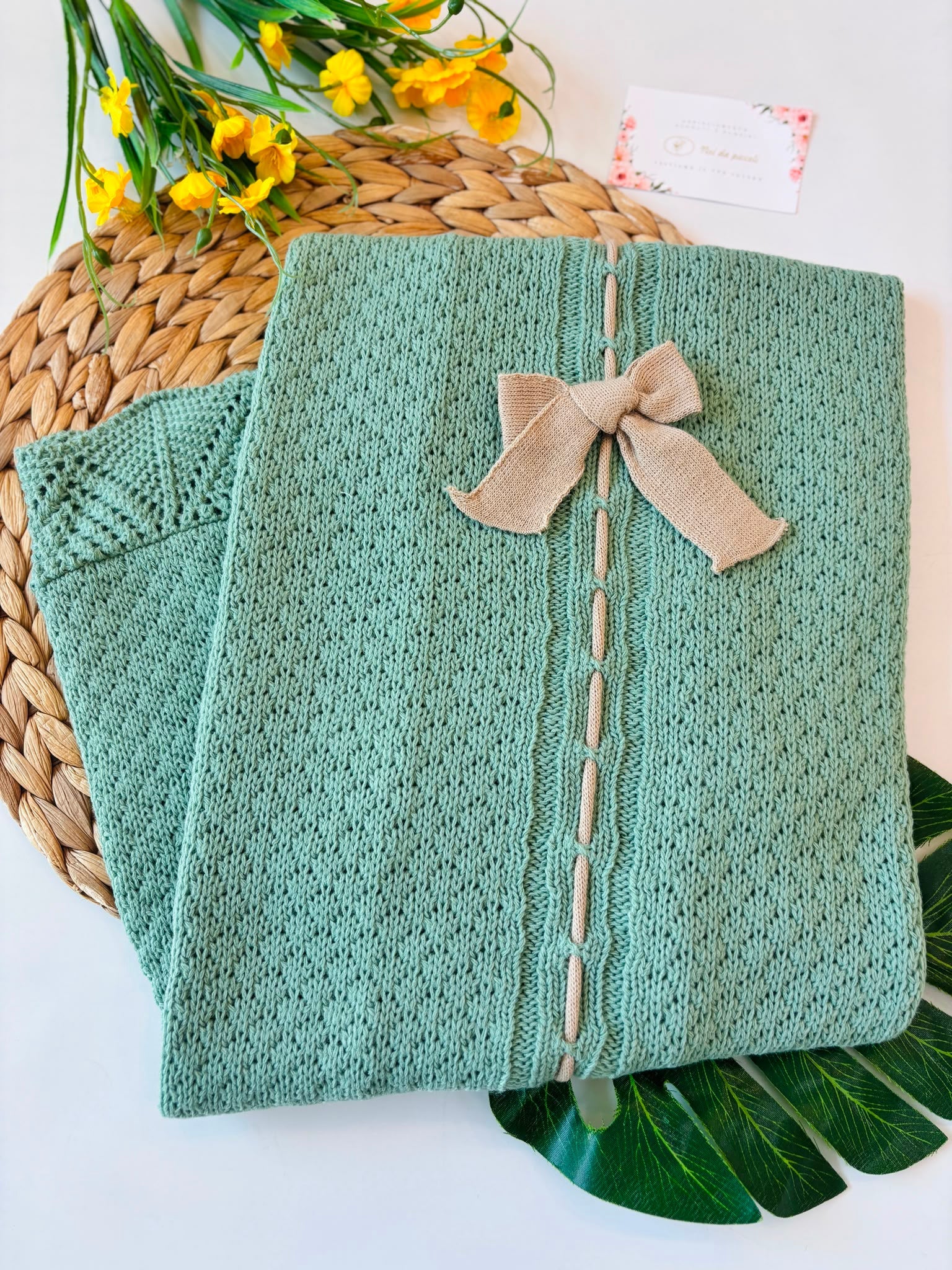 COPERTINA IN LANA VERDE E BEIGE - Noi da piccoli