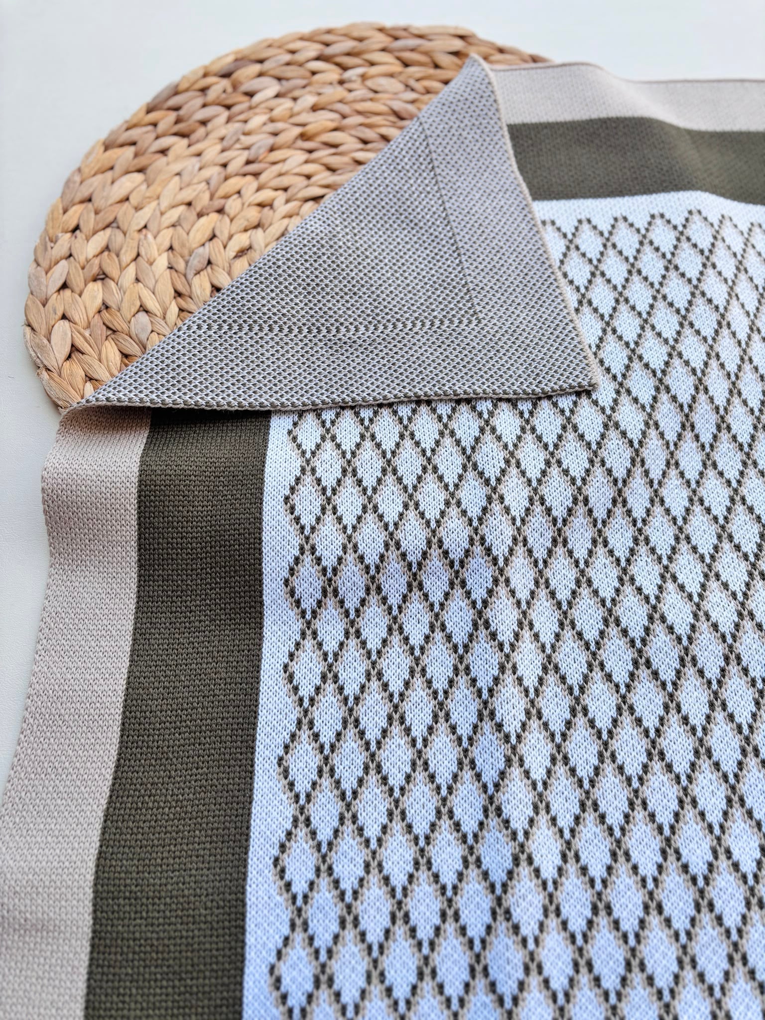 COPERTINA IN LANA VERDE E BEIGE JACQUARD - Noi da piccoli