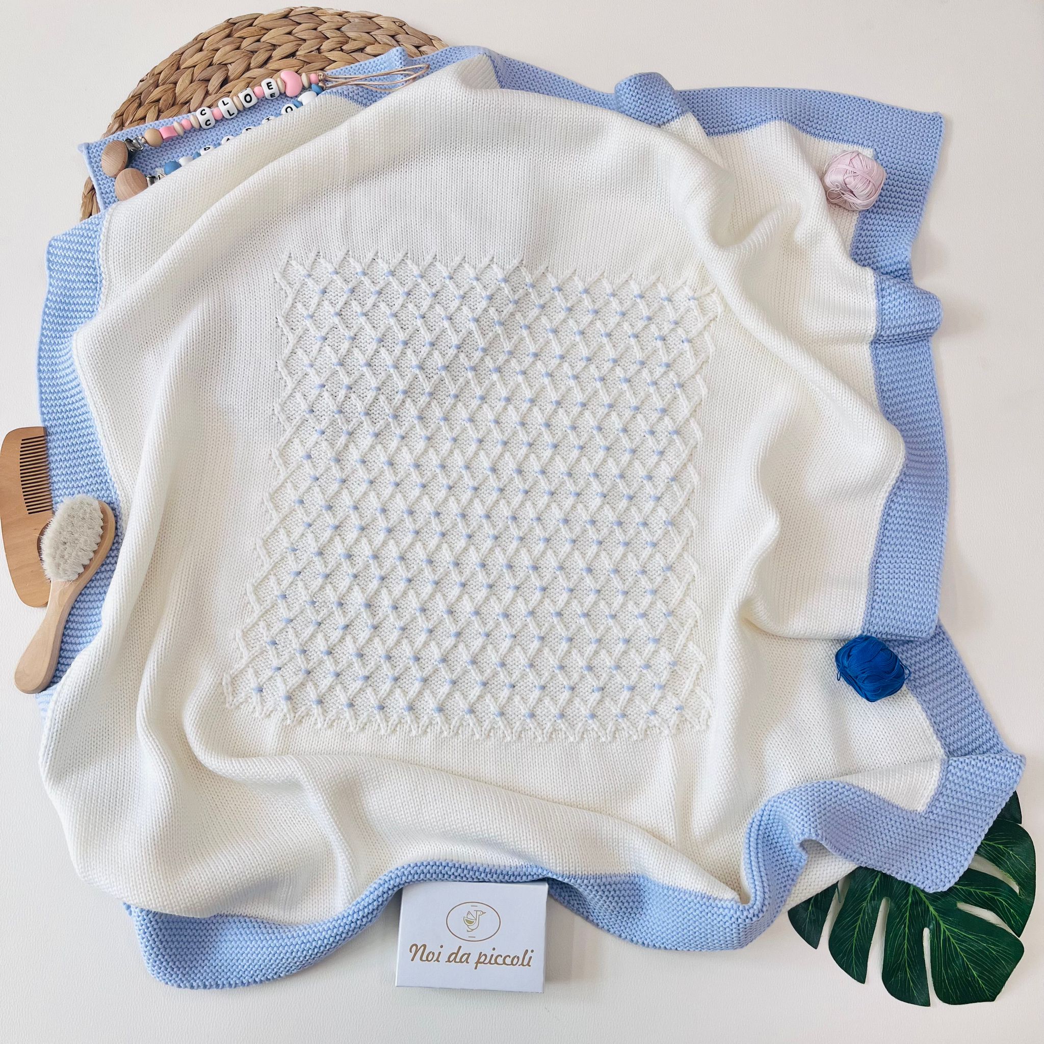 COPERTINA INTRECCIO 100% lana merino extrafine PANNA SUGAR - Noi da piccoli