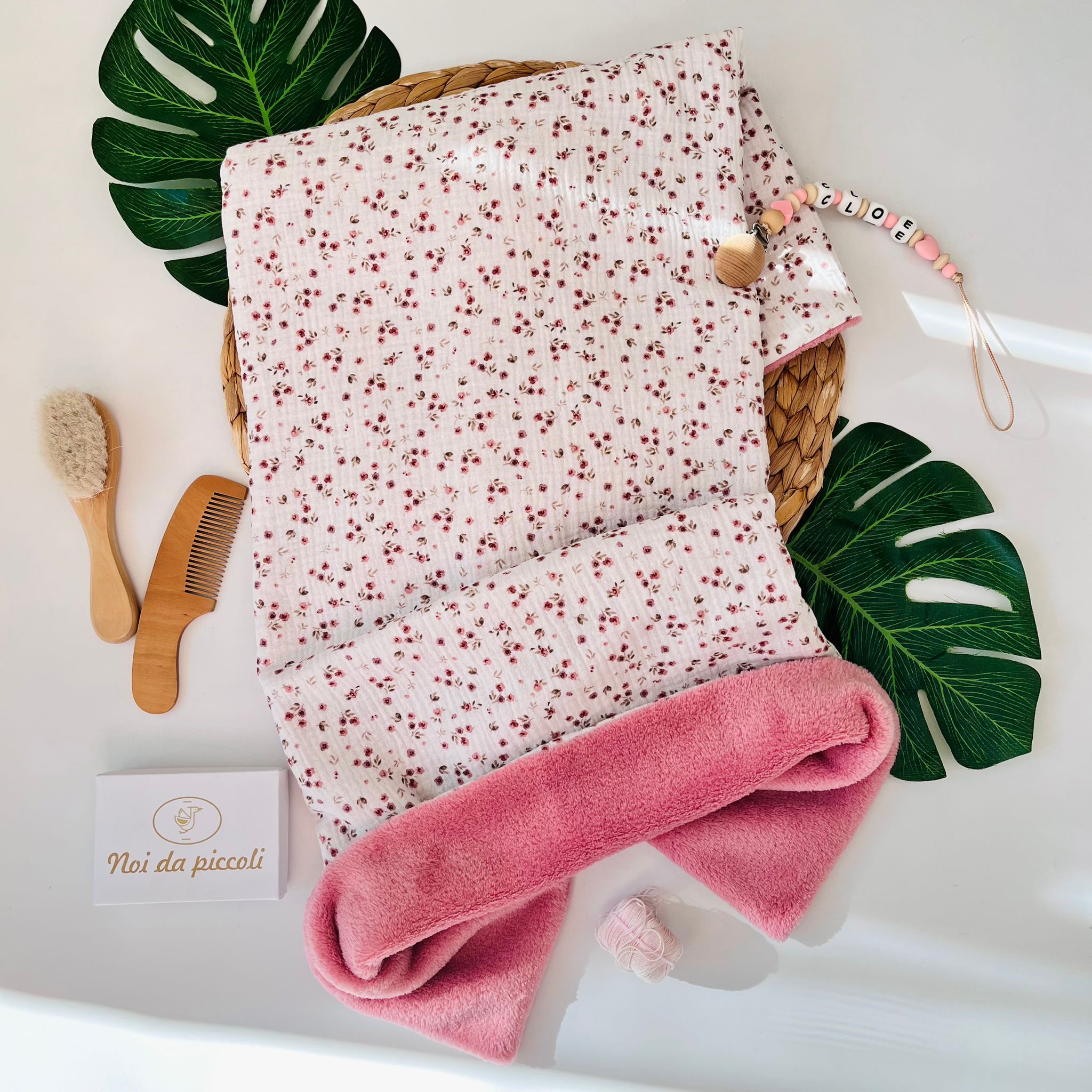 COPERTINA MUSSOLA FIORELLINI DOUBLE FACE COTONE CALDO MALVA - Noi da piccoli