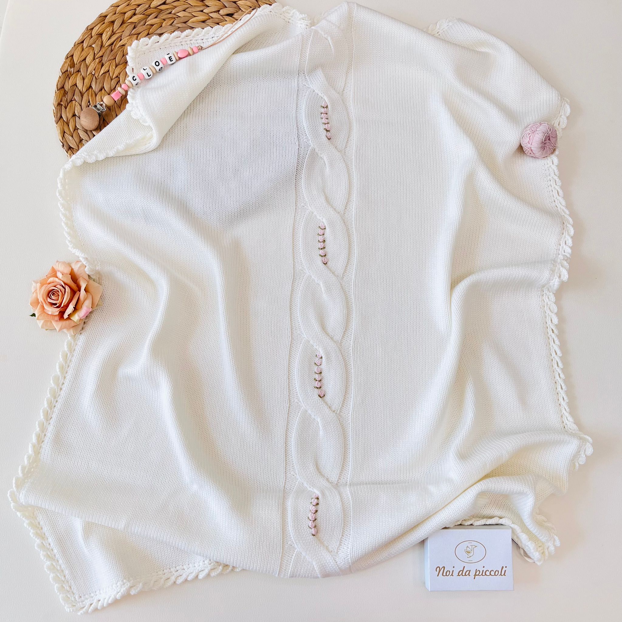 COPERTINA OLLY 100% LANA MERINO PANNA E ROSA - Noi da piccoli