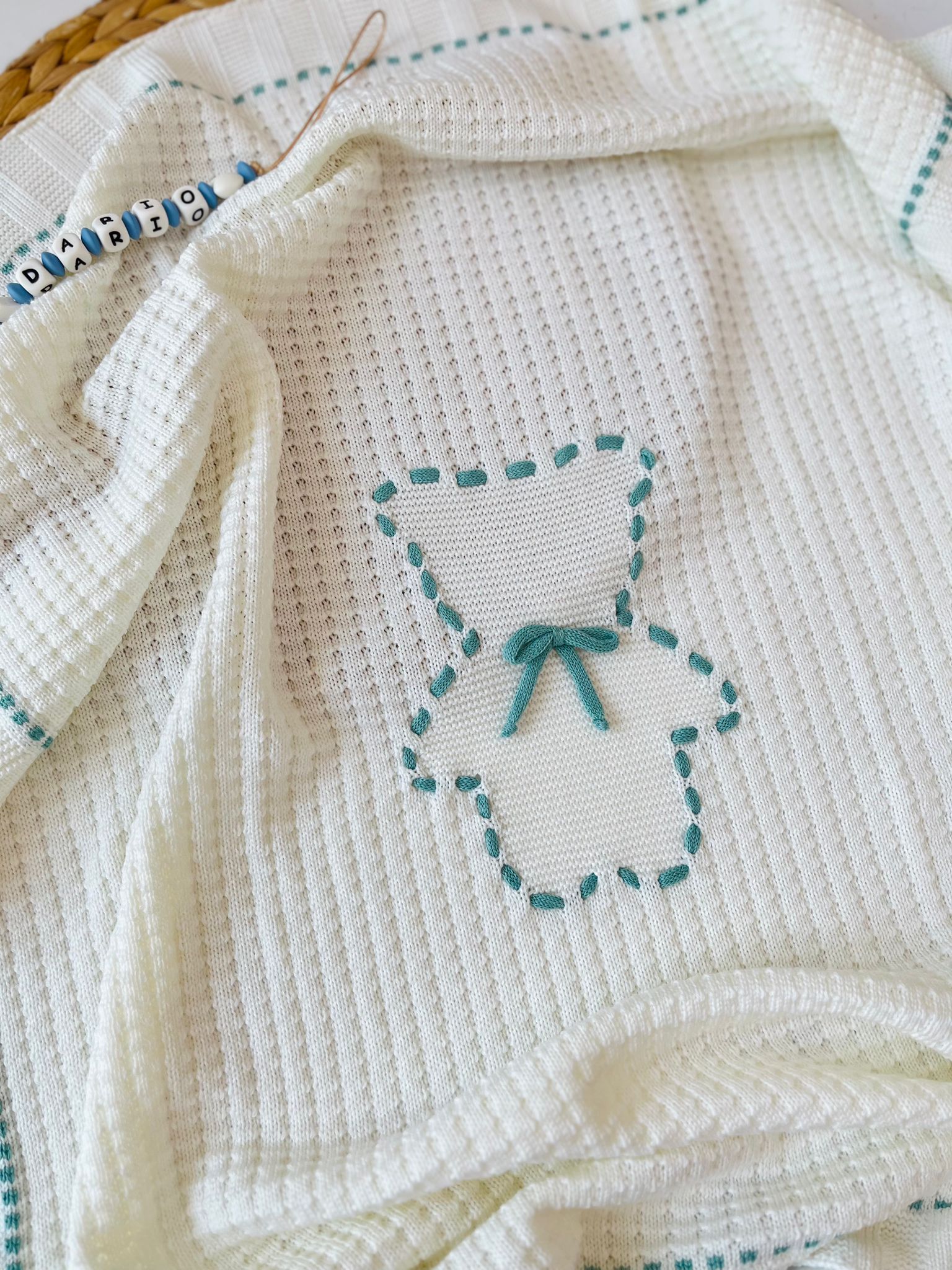 COPERTINA ORSETTO 100% LANA VANIGLIA VERDE SALVIA - Noi da piccoli