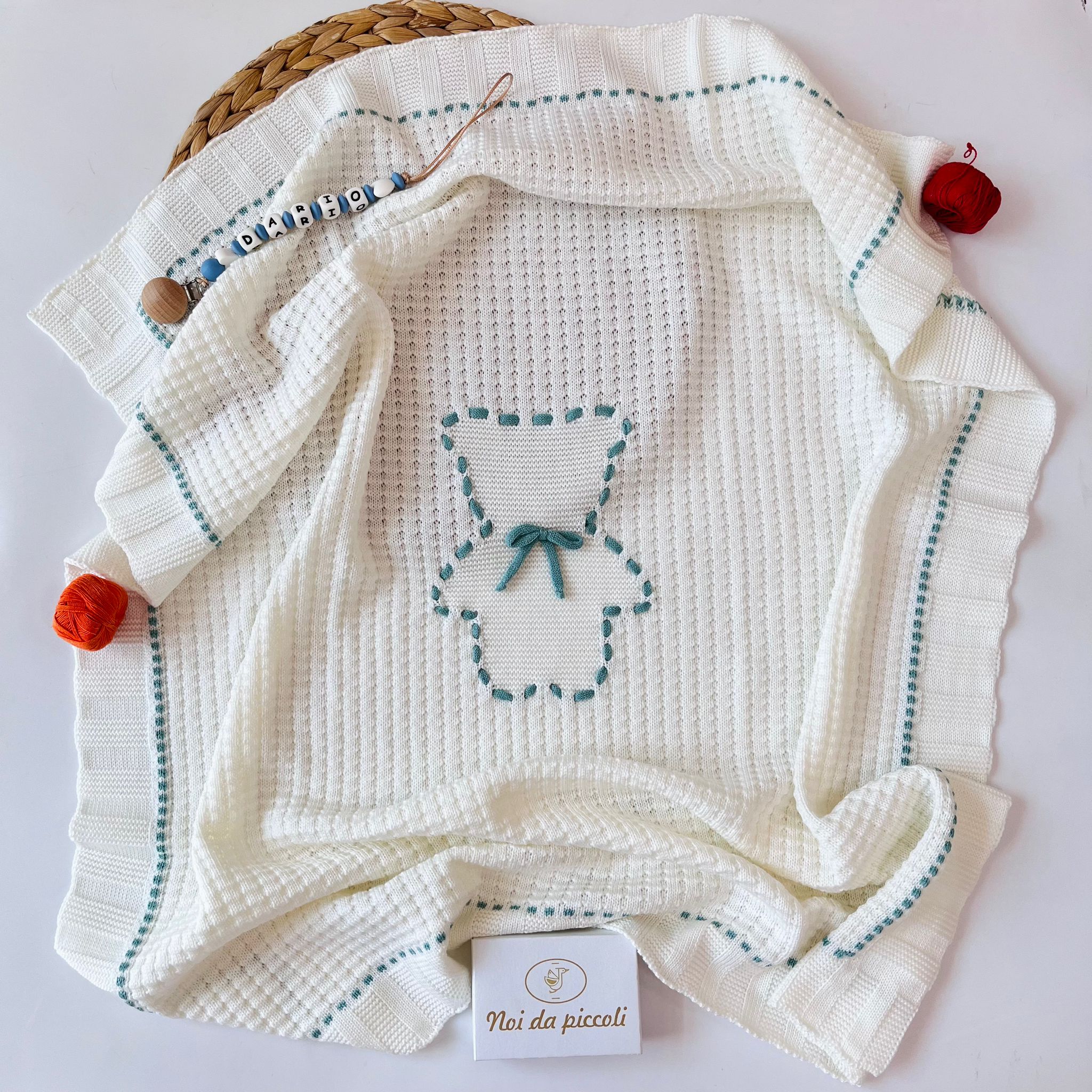 COPERTINA ORSETTO 100% LANA VANIGLIA VERDE SALVIA - Noi da piccoli