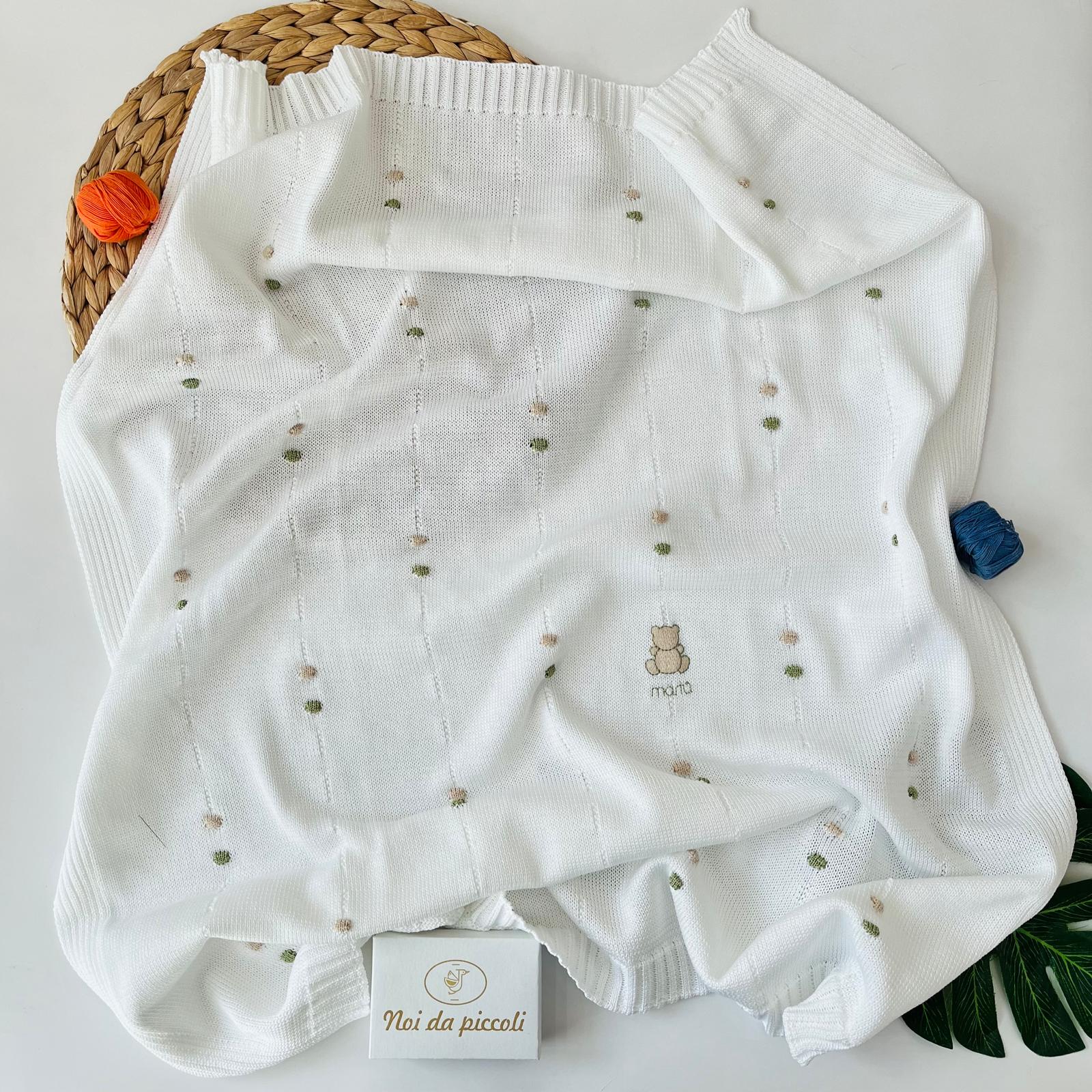 COPERTINA POIS 100% FILO DI COTONE OLIVA SABBIA - Noi da piccoli