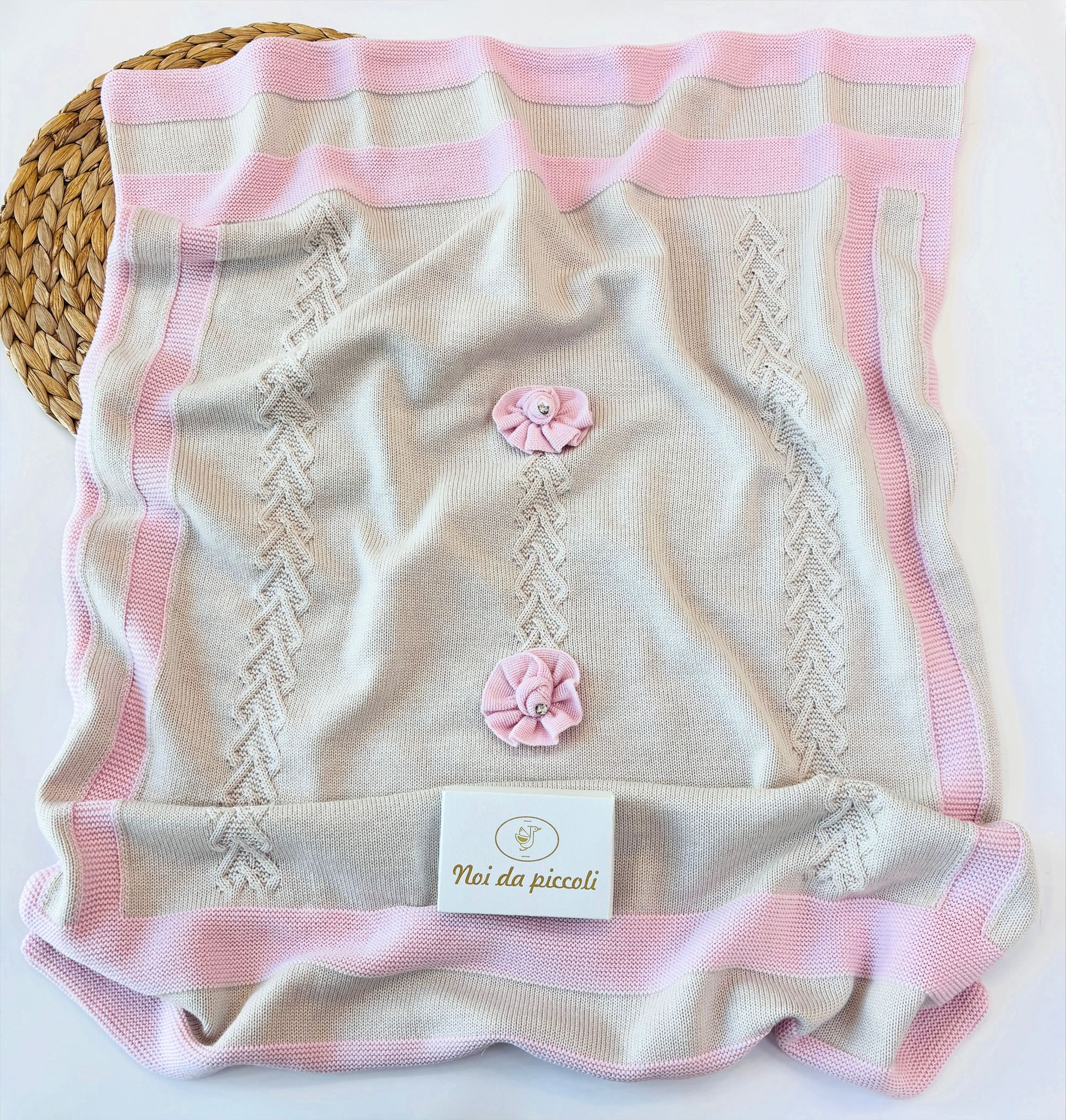COPERTINA PURA LANA BEIGE E ROSA - Noi da piccoli
