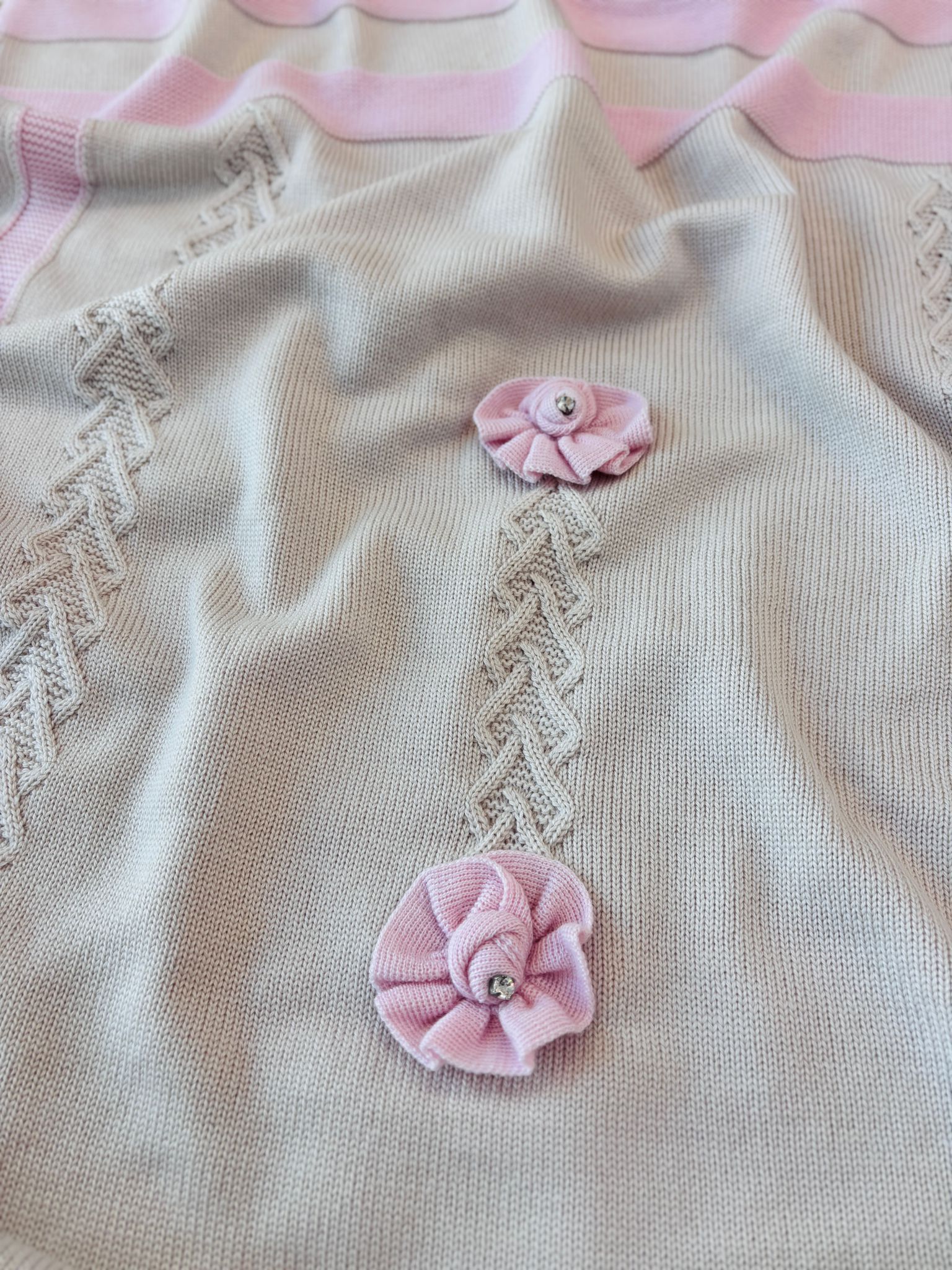 COPERTINA PURA LANA BEIGE E ROSA - Noi da piccoli