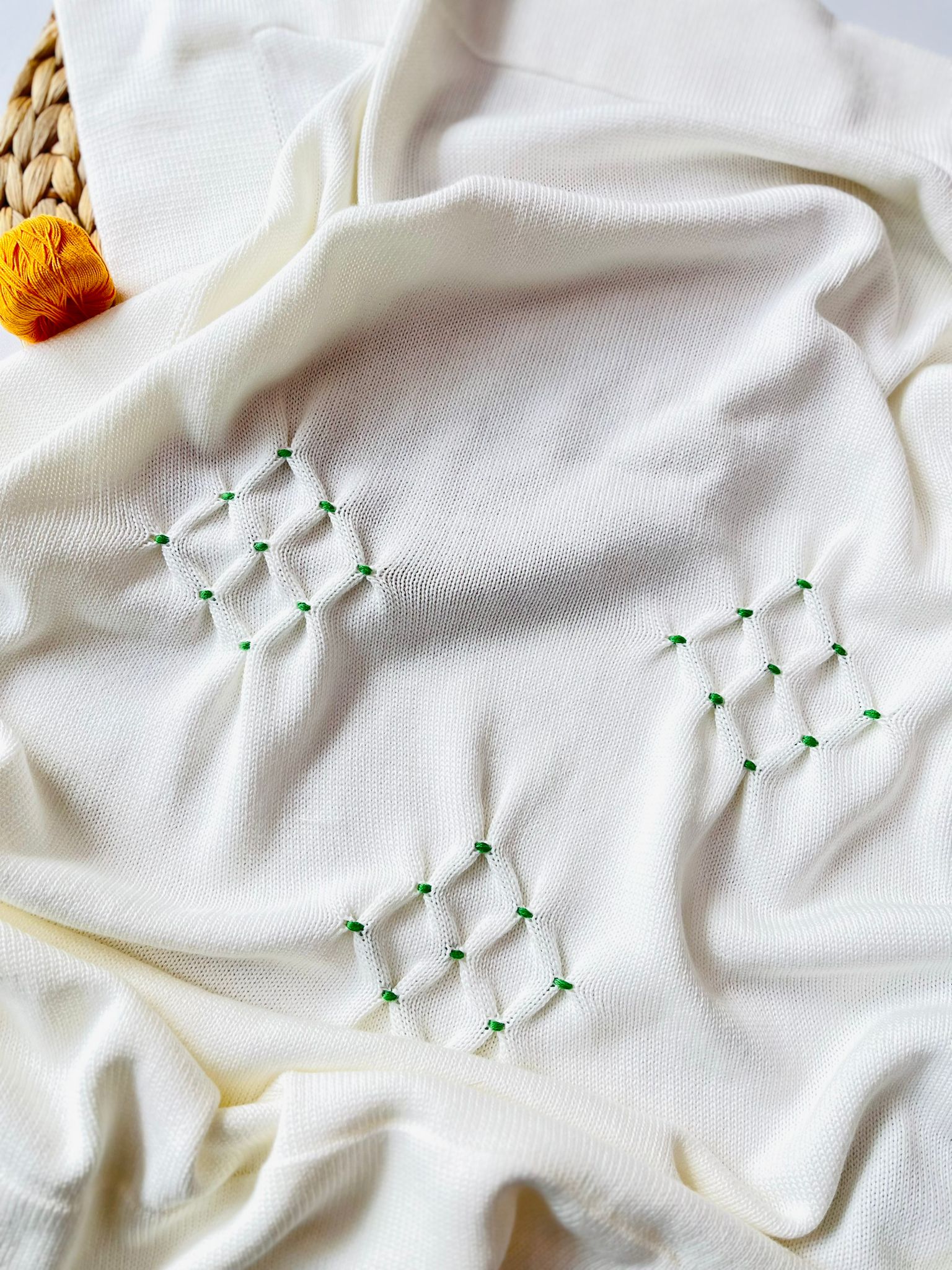 COPERTINA ROMBI 100% FILO DI COTONE PANNA VERDE - Noi da piccoli