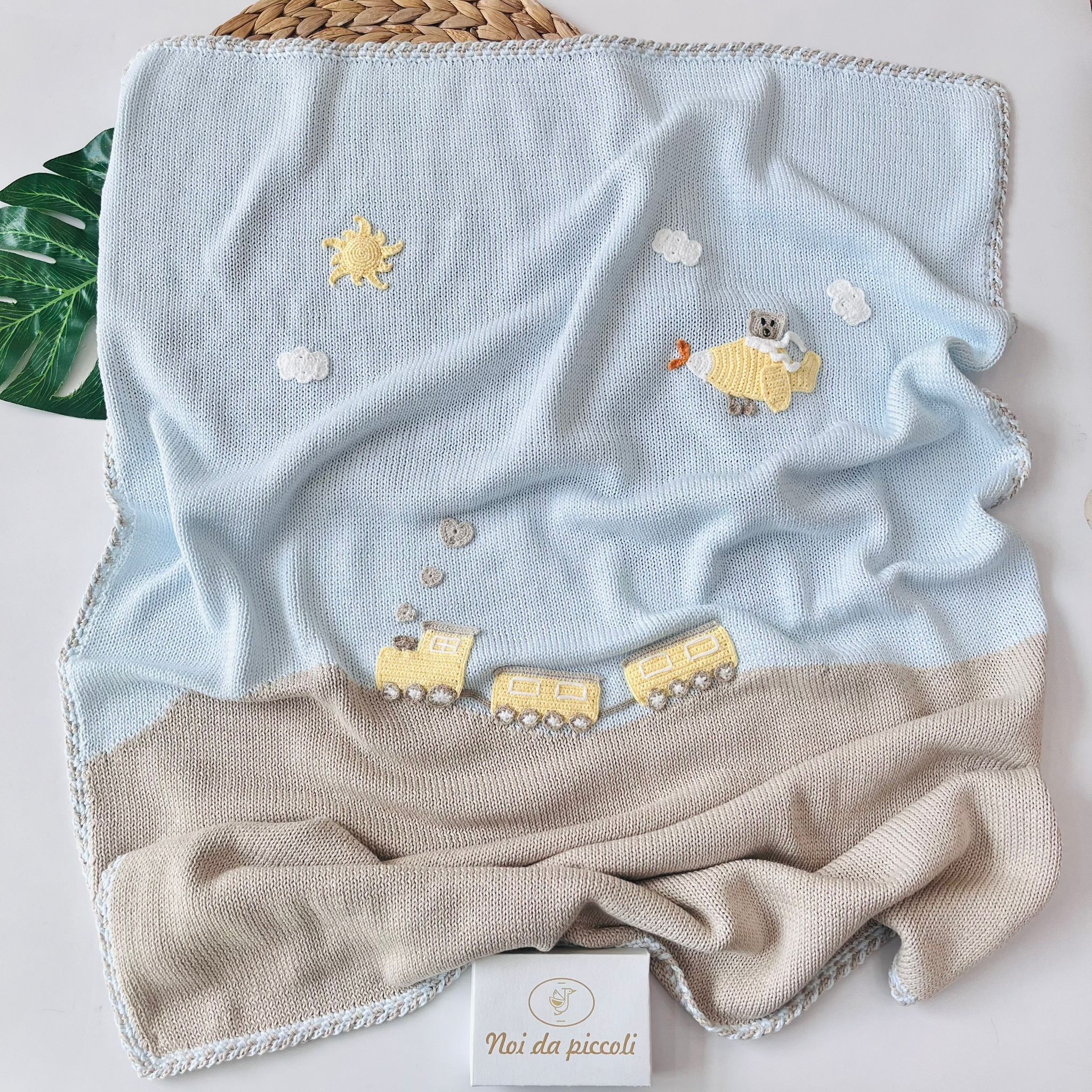 COPERTINA ROMEO 100% FILO DI COTONE CIELO TORTORA - Noi da piccoli