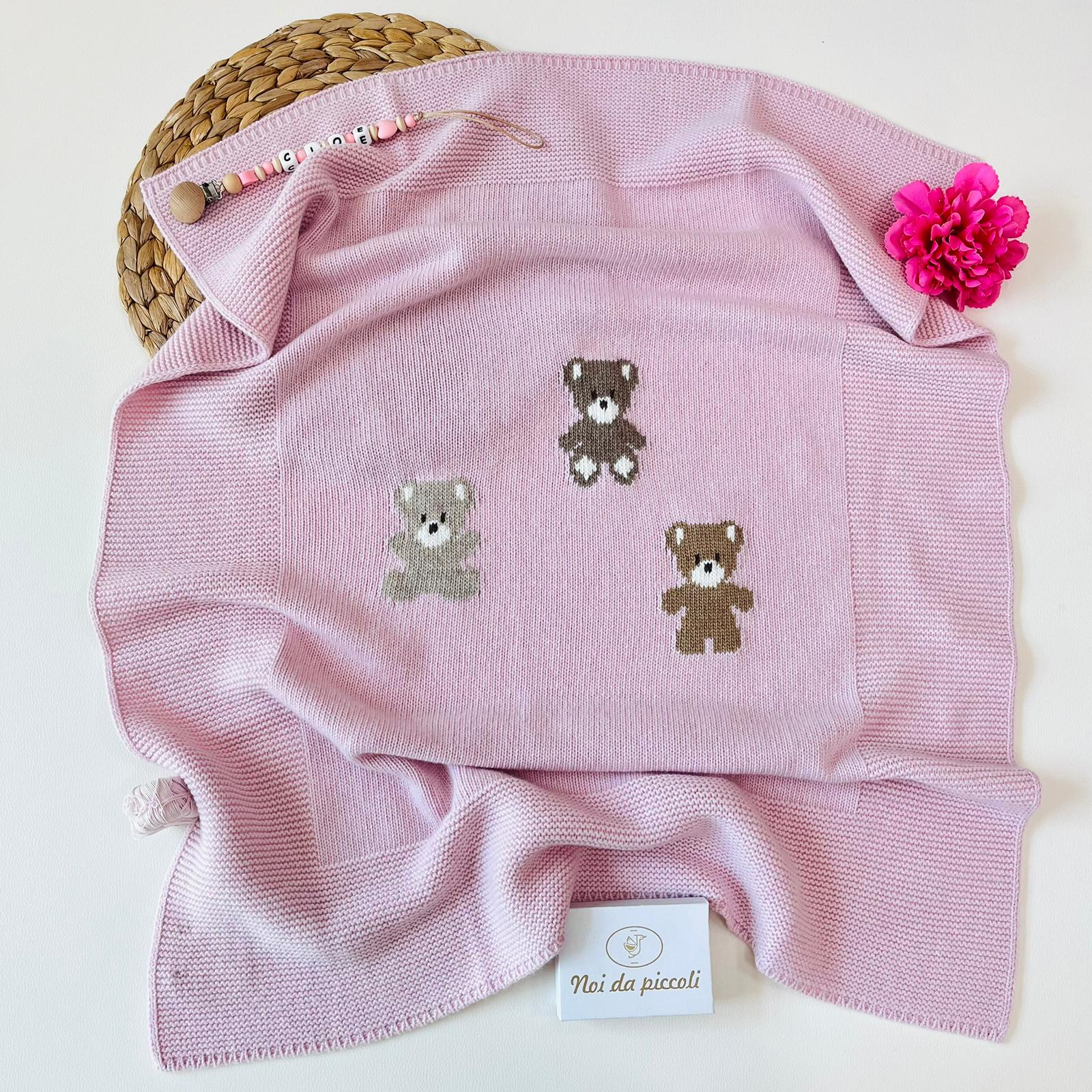 COPERTINA TANTI ORSETTI LANA MERINO ROSA - Noi da piccoli