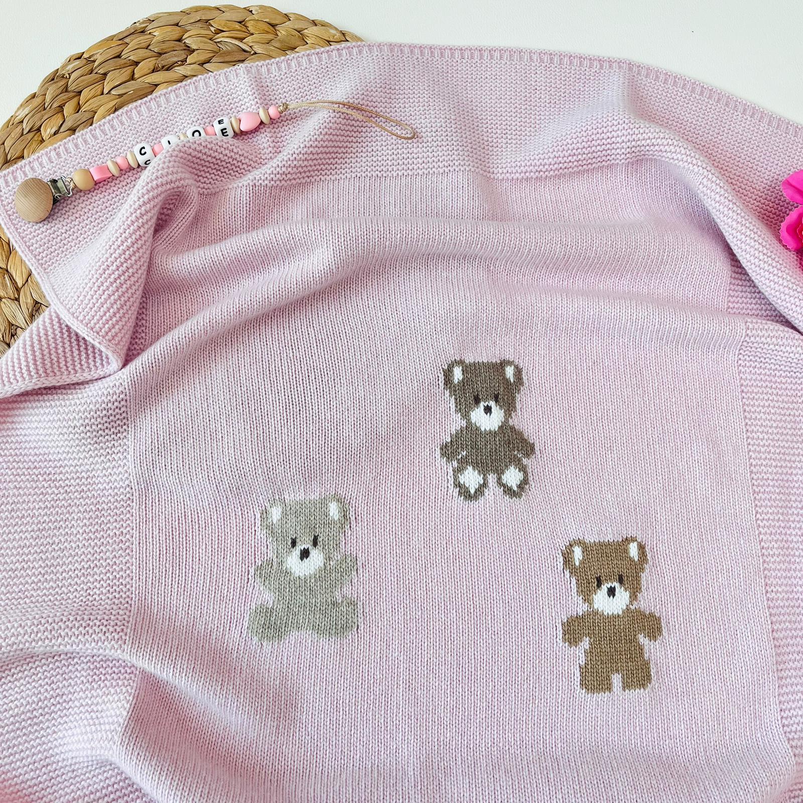 COPERTINA TANTI ORSETTI LANA MERINO ROSA - Noi da piccoli