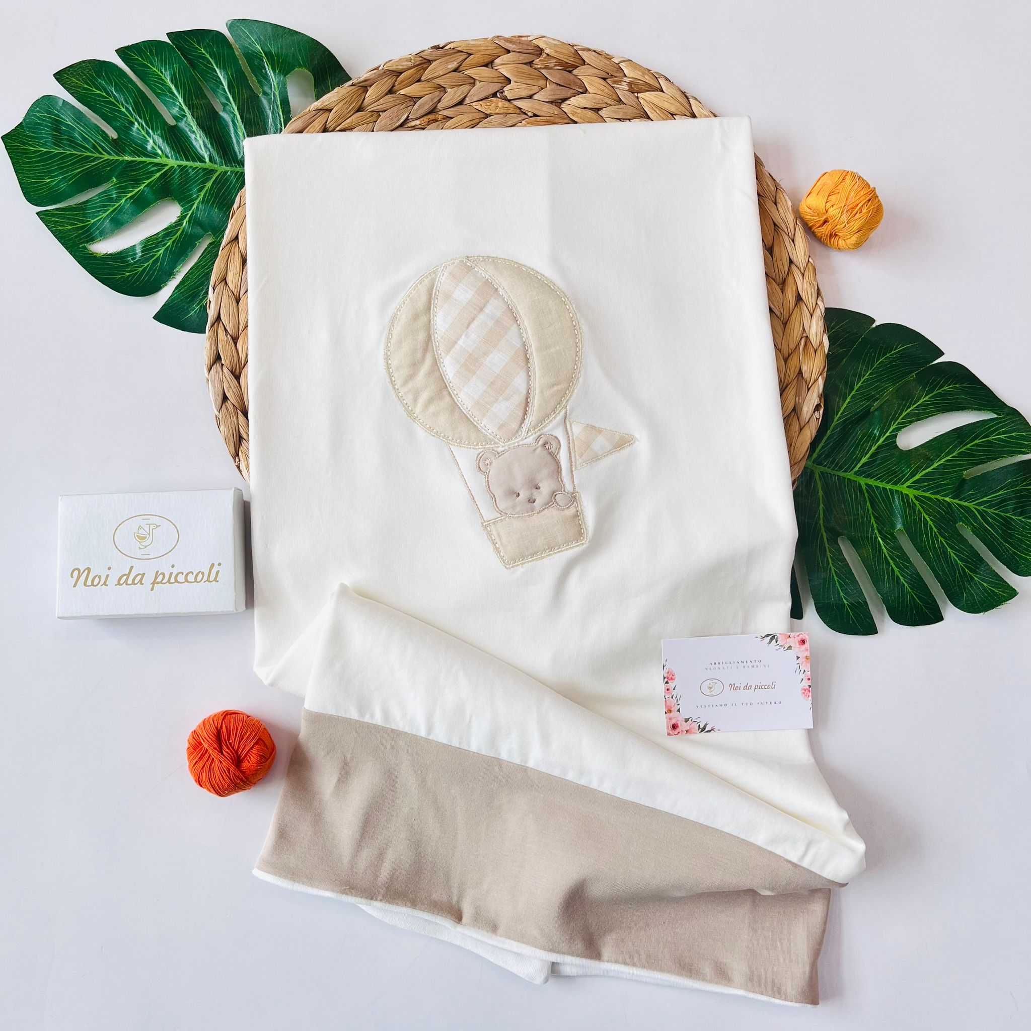 COPERTINA TEDDY IN MONGOLFIERA 100 % COTONE BEIGE - Noi da piccoli