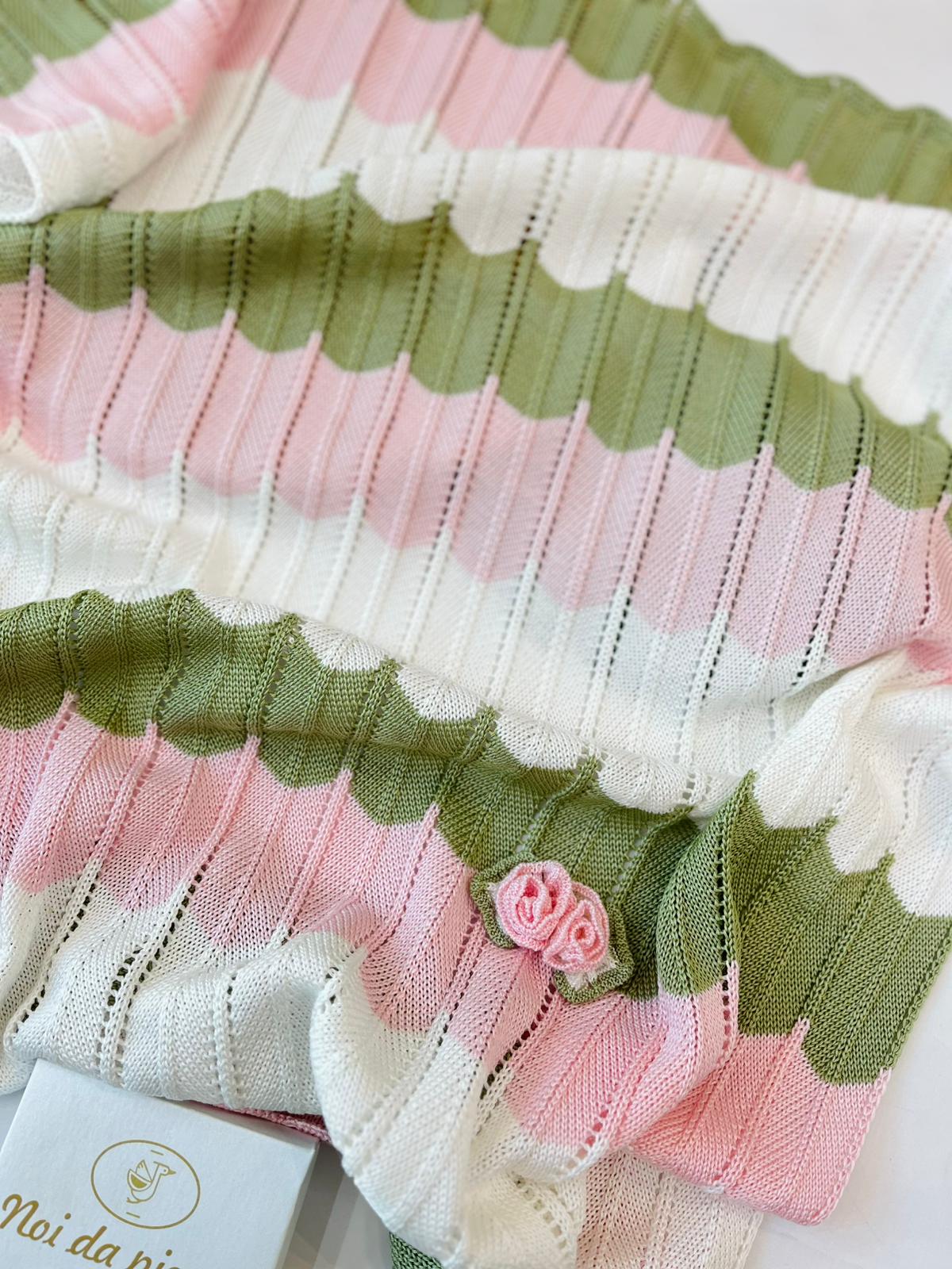 COPERTINA ZIGZAG 100% FILO DI COTONE ROSA VERDE - Noi da piccoli