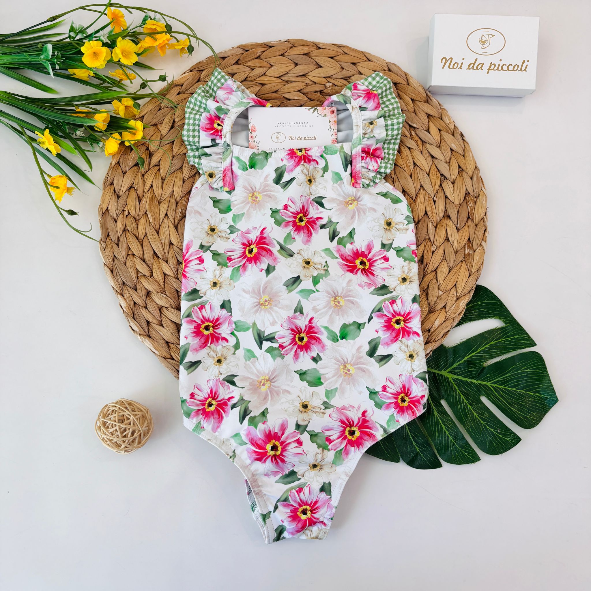 COSTUME CON FIORELLINI BIANCO ROSA - Noi da piccoli