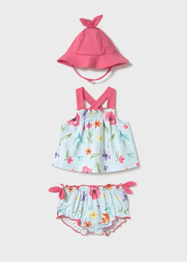 COSTUMINO 2 PZ CON FIORELLINI E CAPPELLINO CIELO - Noi da piccoli