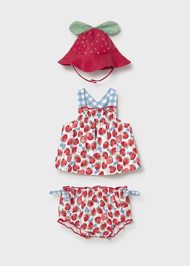 COSTUMINO 2 PZ CON FRAGOLINE E CAPPELLINO ROSSO - Noi da piccoli