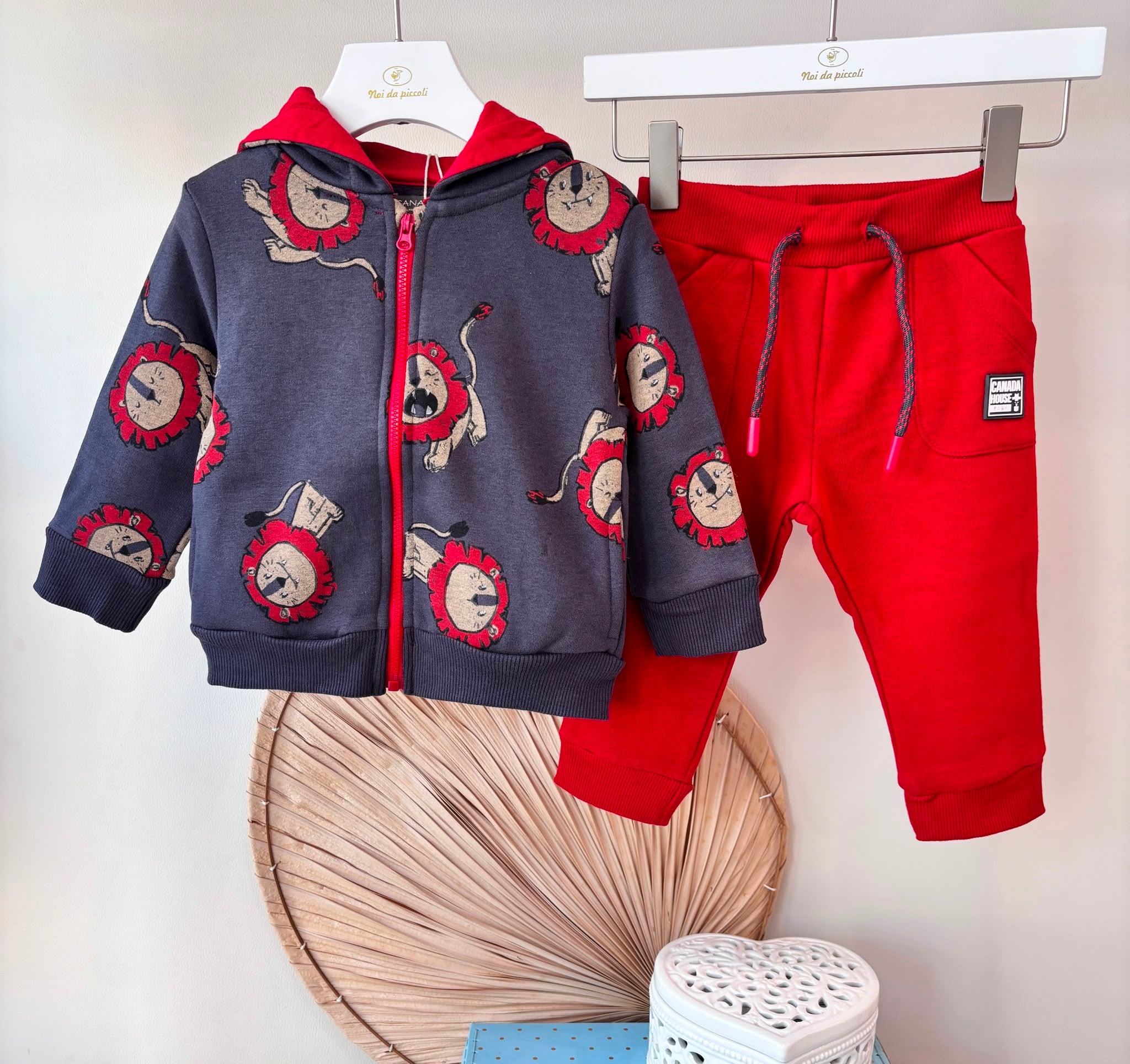 COMPLETO IN COTONE CALDO ROSSO FANTASIA ALL-OVER