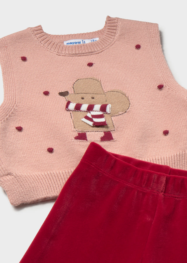COMPLETO IN COTONE CALDO ROSA CON TOPOLINO E POIS