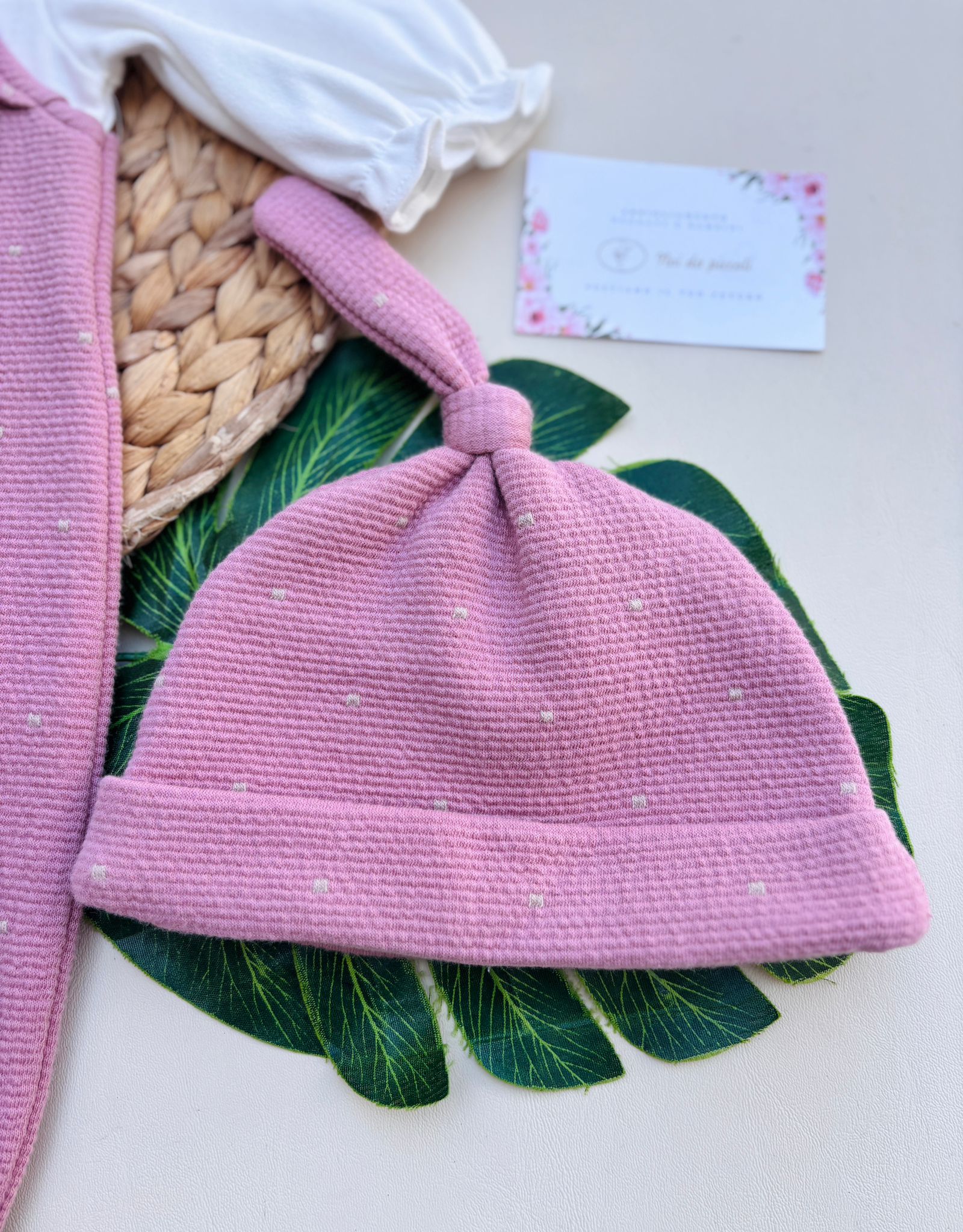 SALOPETTE IN CALDO COTONE CON CAPPELLINO  ROSA