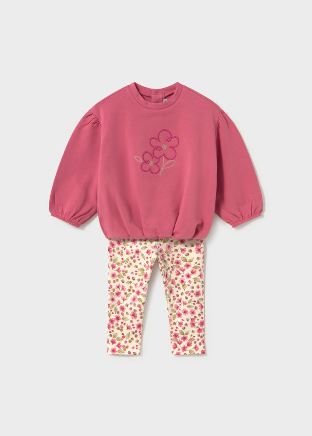 COMPLETO ROSA CON FIORELLINI IN CALDO COTONE