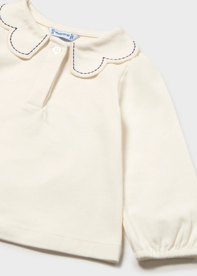 MAGLIA IN COTONE CALDO CRUDO CON COLLETTO PETER PAN