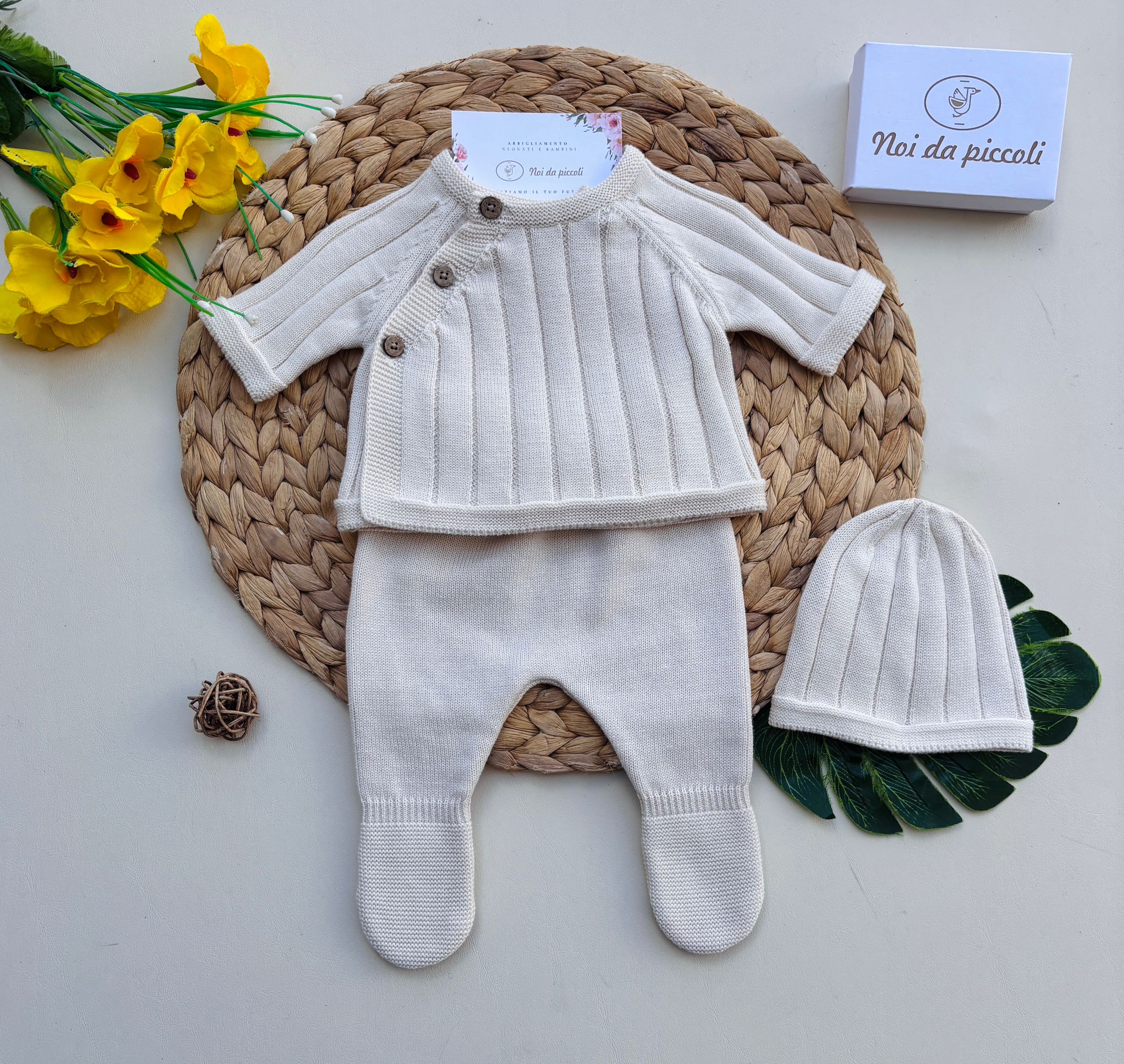 COMPLETO 3 PZ IN FILATO CALDO  BEIGE