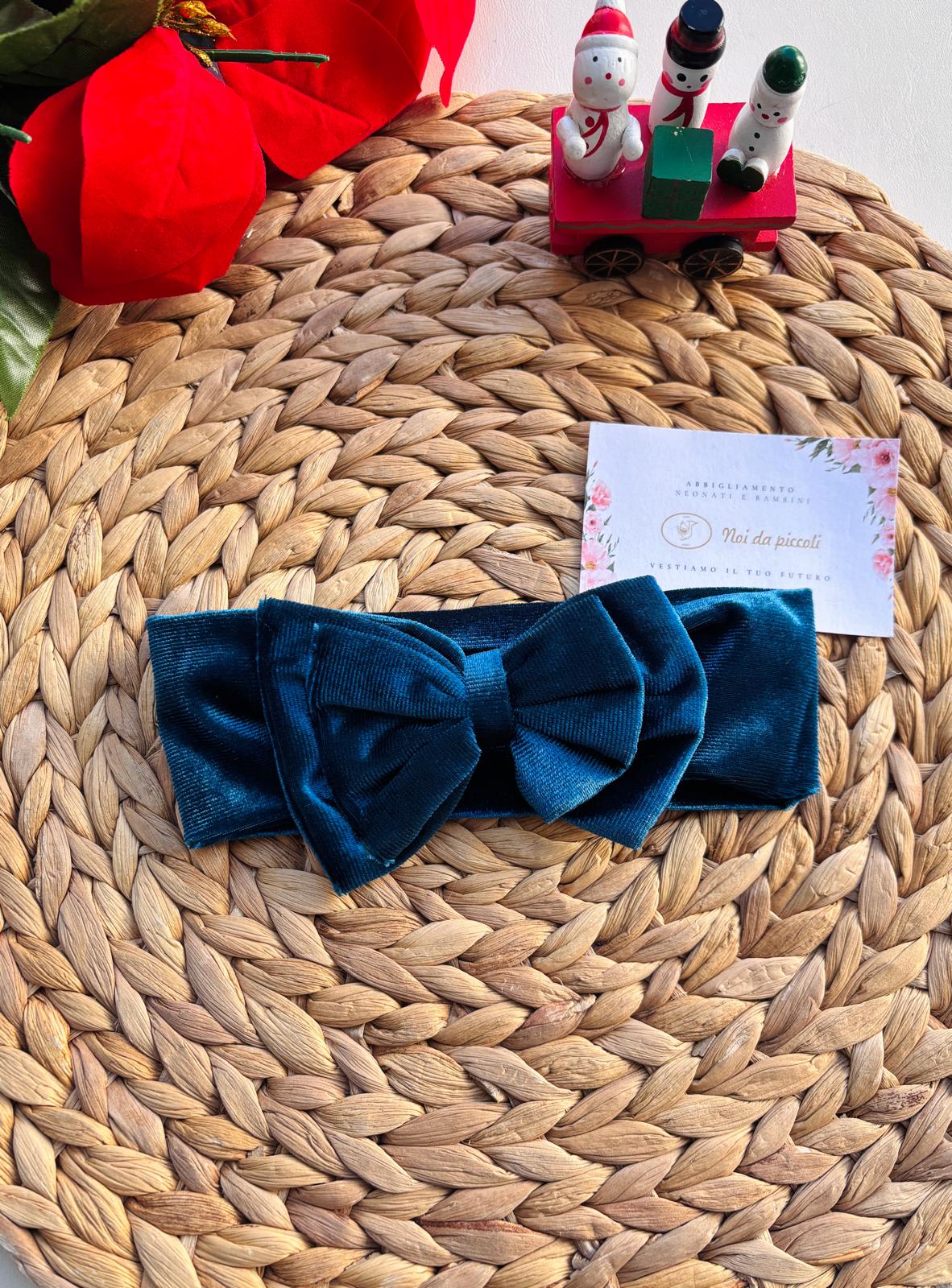 FASCIA CON FIOCCO IN VELLUTO PETROLIO - Noi da piccoli