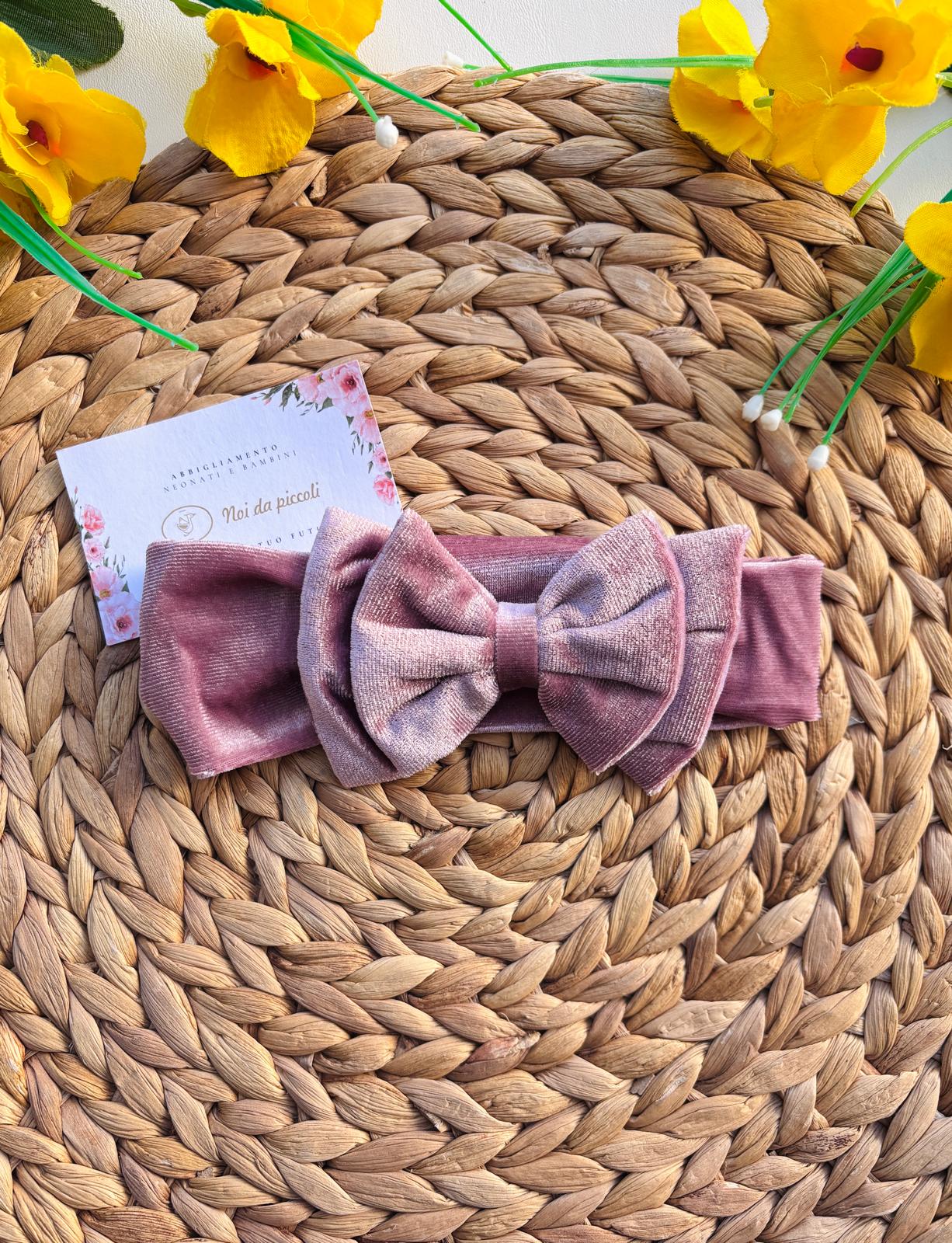 FASCIA CON FIOCCO IN VELLUTO ROSA ANTICO - Noi da piccoli