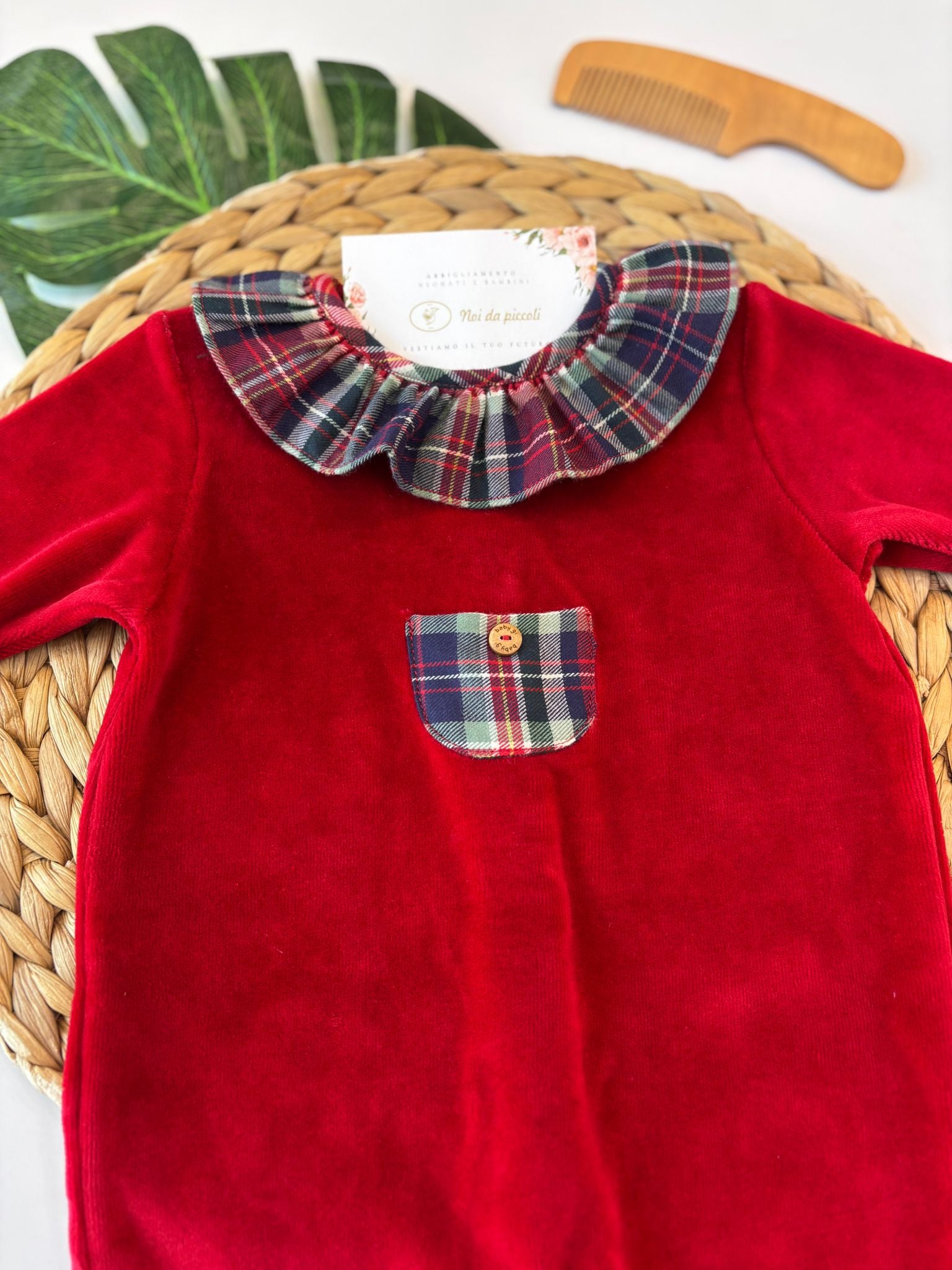 TUTINA IN CINIGLIA ROSSO CON COLLO TARTAN
