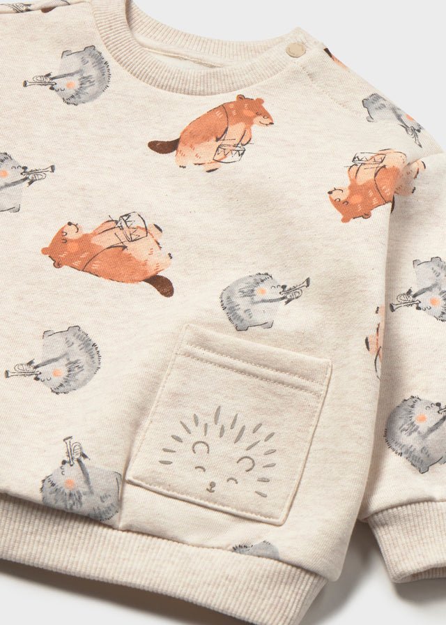 Felpa con Animaletti in Cotone Caldo Beige Mayoral - dettaglio 1