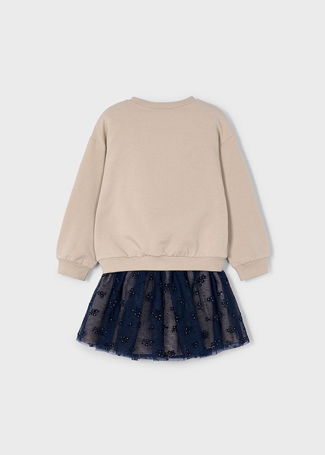 FELPA CON GONNELLINA COTONE CALDO BEIGE E NERO - Noi da piccoli