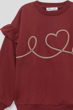 felpa IN COTONE CALDO CON CORDA INTRECCIATA A FORMA DI CUORE BORDEAUX - Noi da piccoli