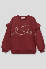 felpa IN COTONE CALDO CON CORDA INTRECCIATA A FORMA DI CUORE BORDEAUX