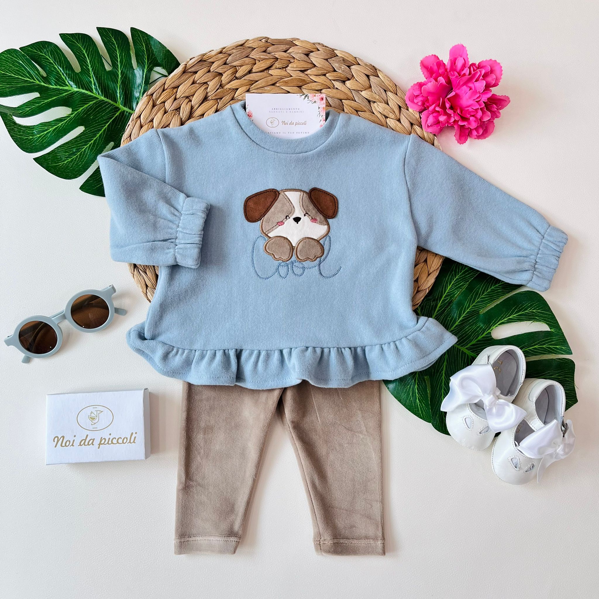 FELPINA CON LEGGINS VELLUTO COTONE CALDO POLVERE E BEIGE - Noi da piccoli