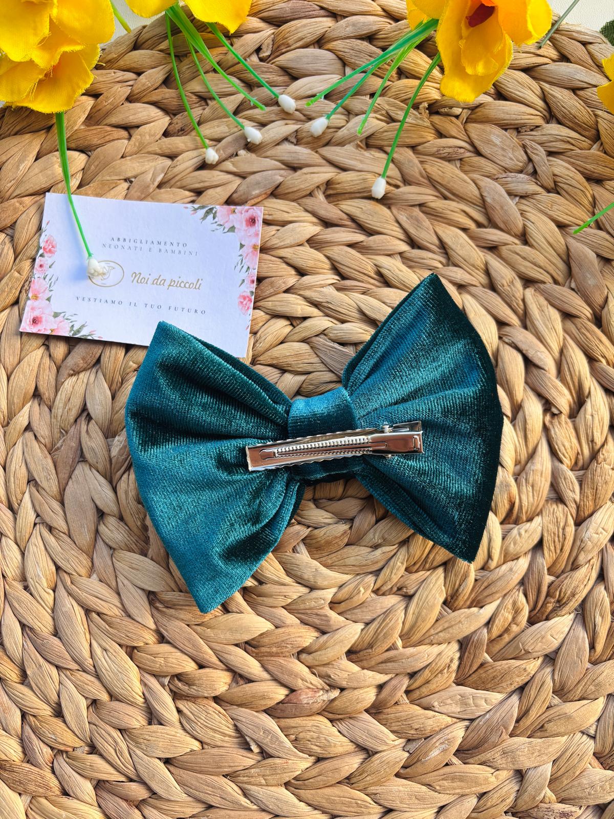 FERMAGLIO FIOCCO BIG VELLUTO PETROLIO - Noi da piccoli