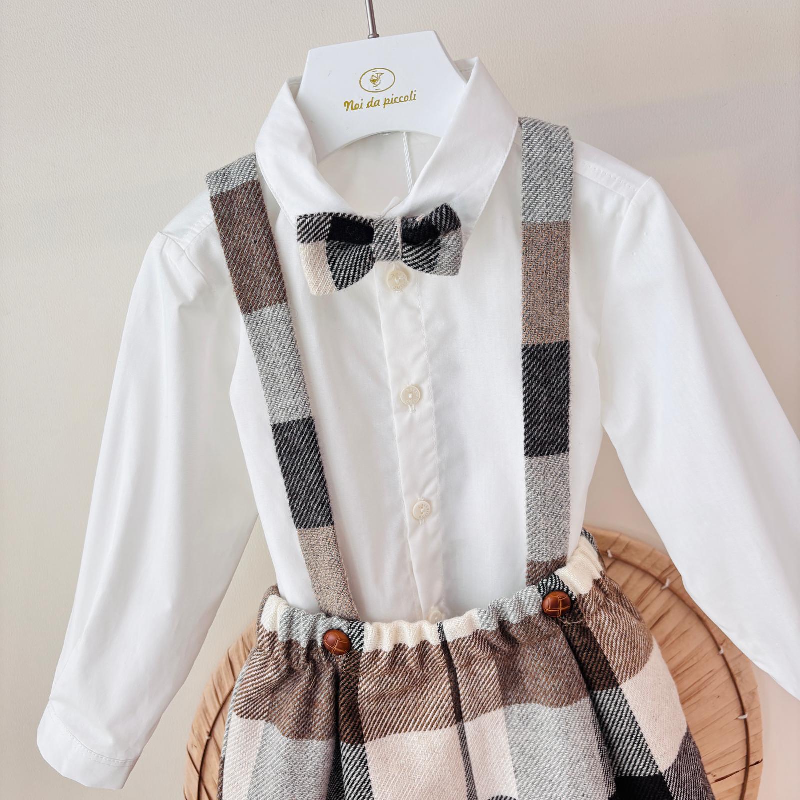 COMPLETO IN COTONE CALDO BEIGE CON FANTASIA TARTAN