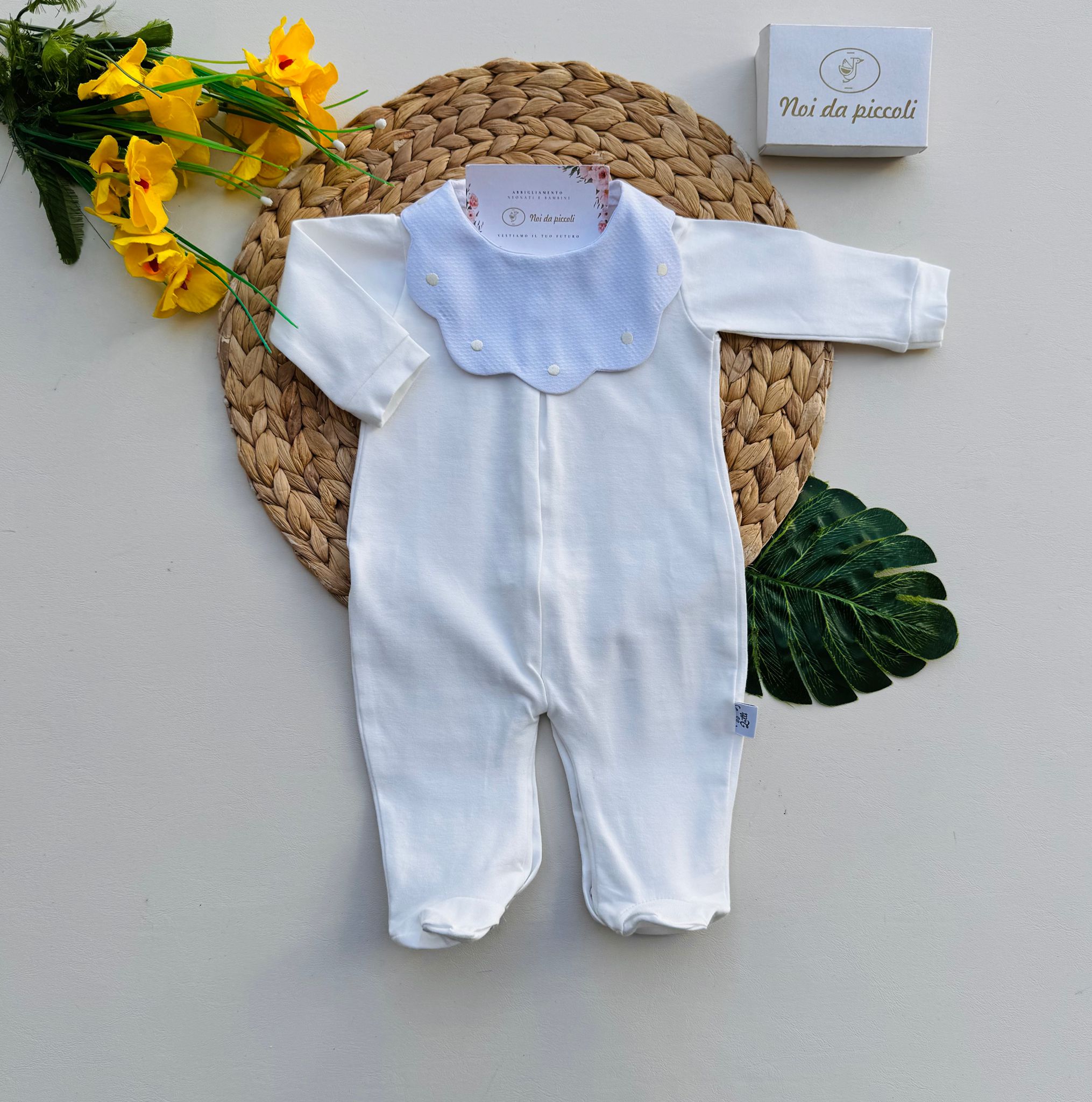 TUTINA 100 % COTONE BIANCO  COLLETTO ONDULATO POIS