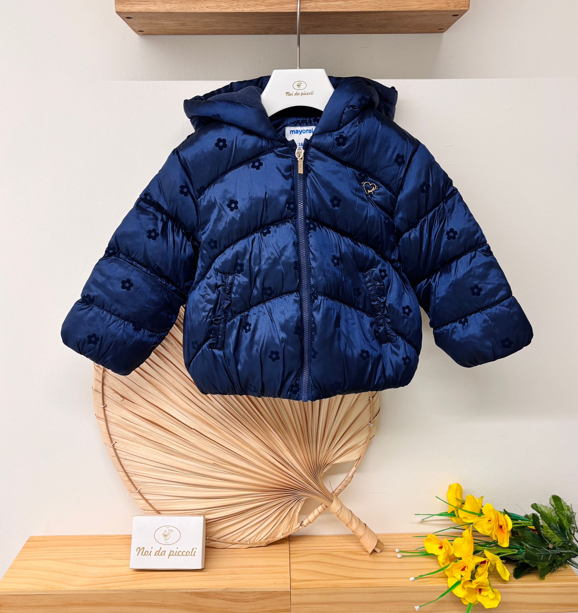 GIUBBOTTINO BOMBERINO CON FIORELLINI BLU NOTTE - Noi da piccoli